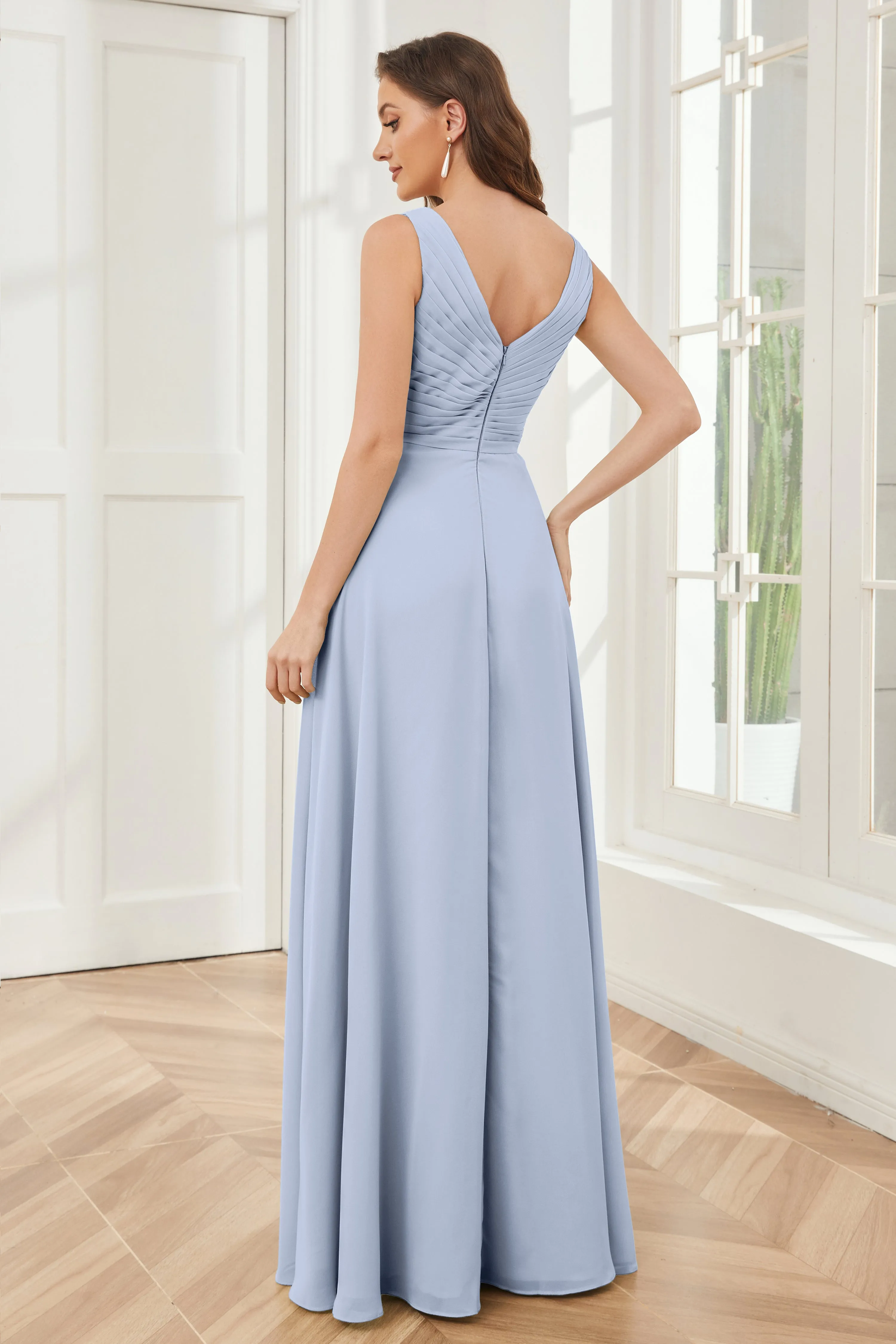 A-line V-neck Floor Length Chiffon Bridesmaid Dresses