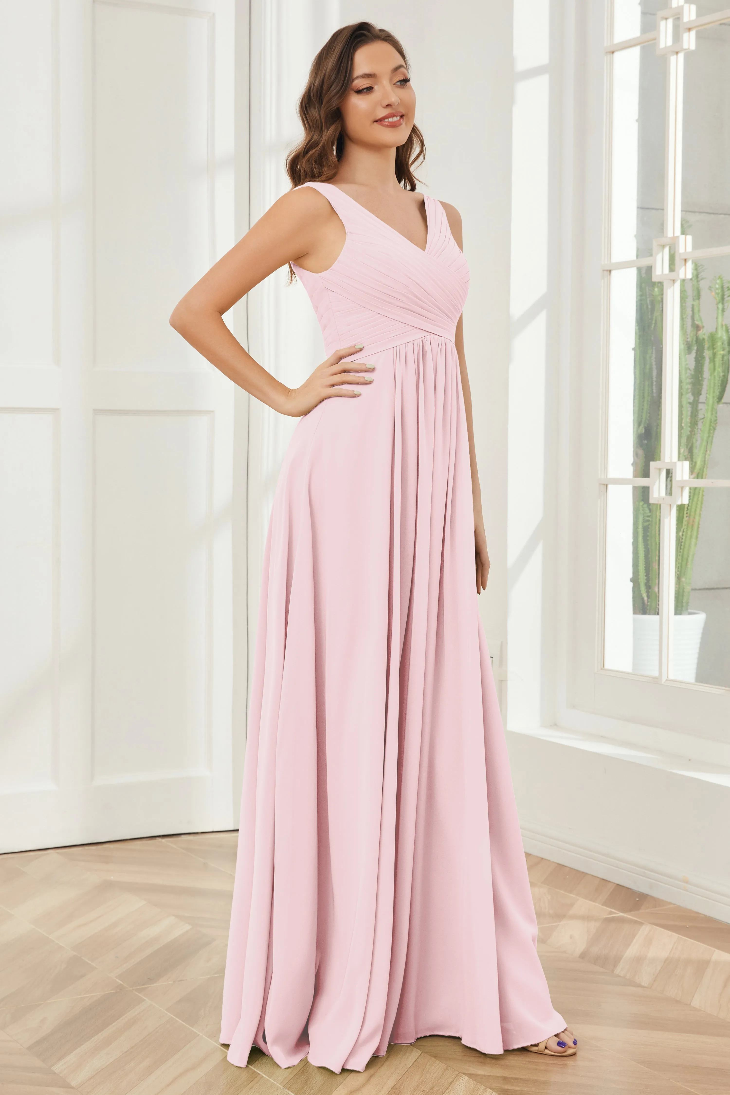 A-line V-neck Floor Length Chiffon Bridesmaid Dresses