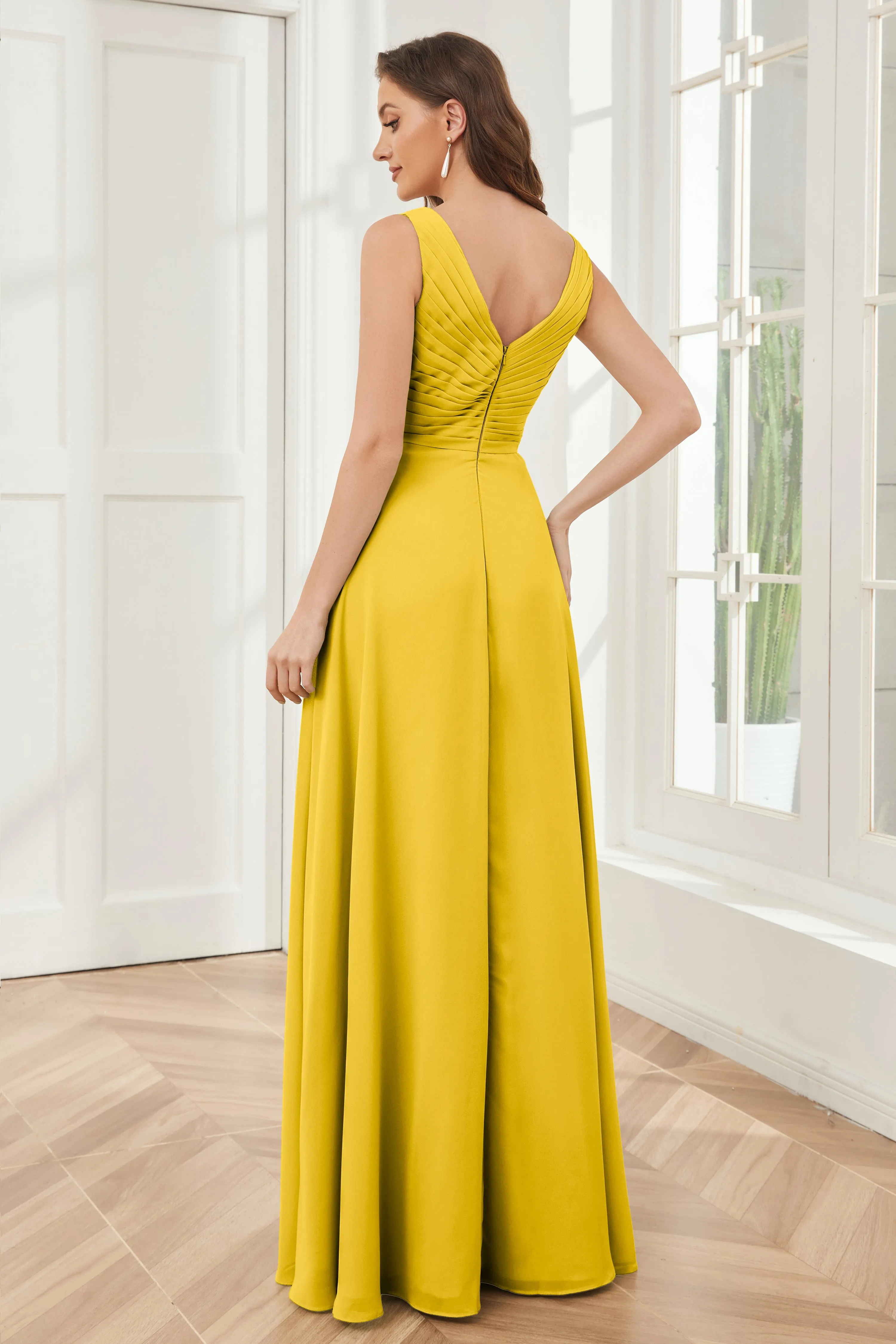 A-line V-neck Floor Length Chiffon Bridesmaid Dresses