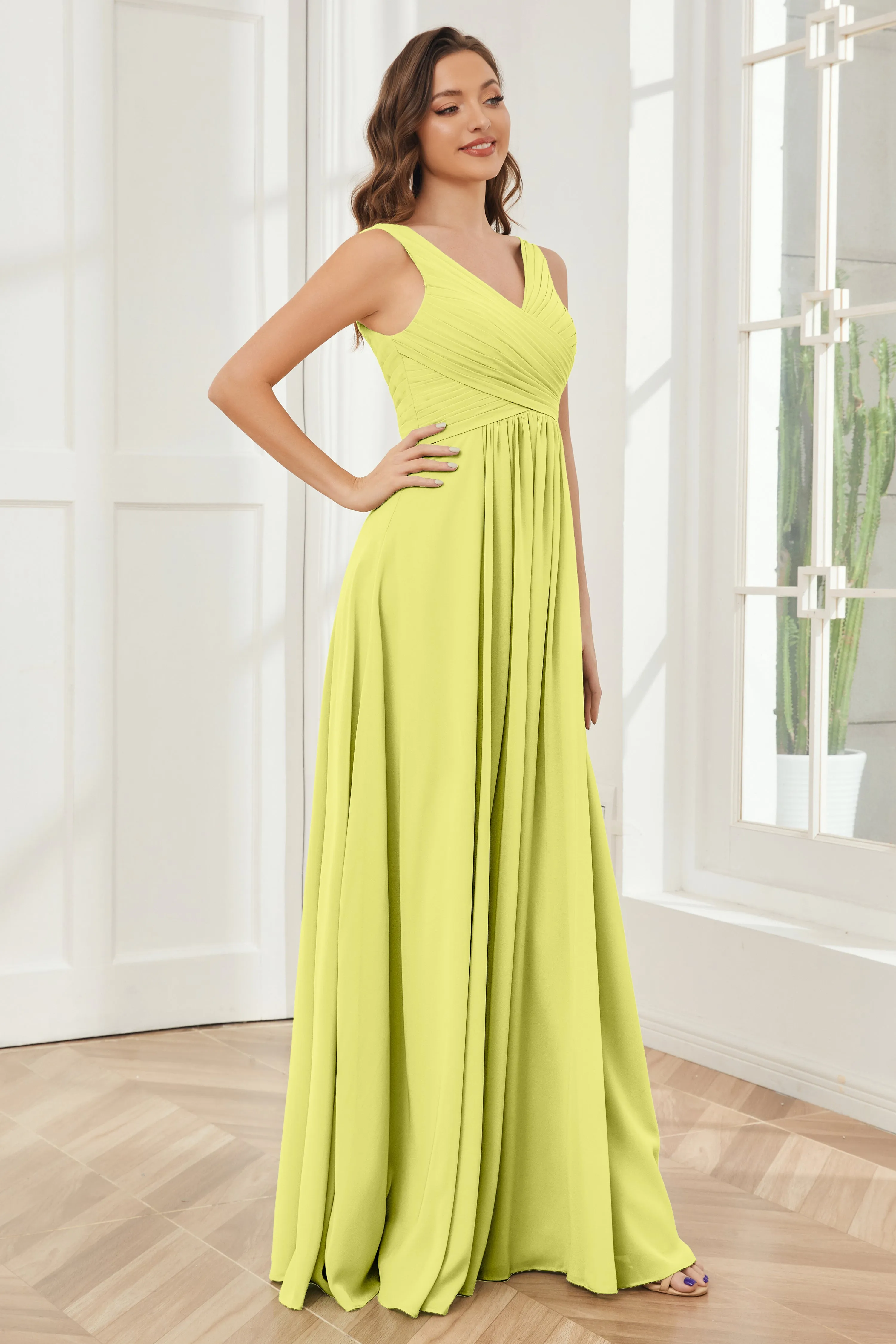 A-line V-neck Floor Length Chiffon Bridesmaid Dresses