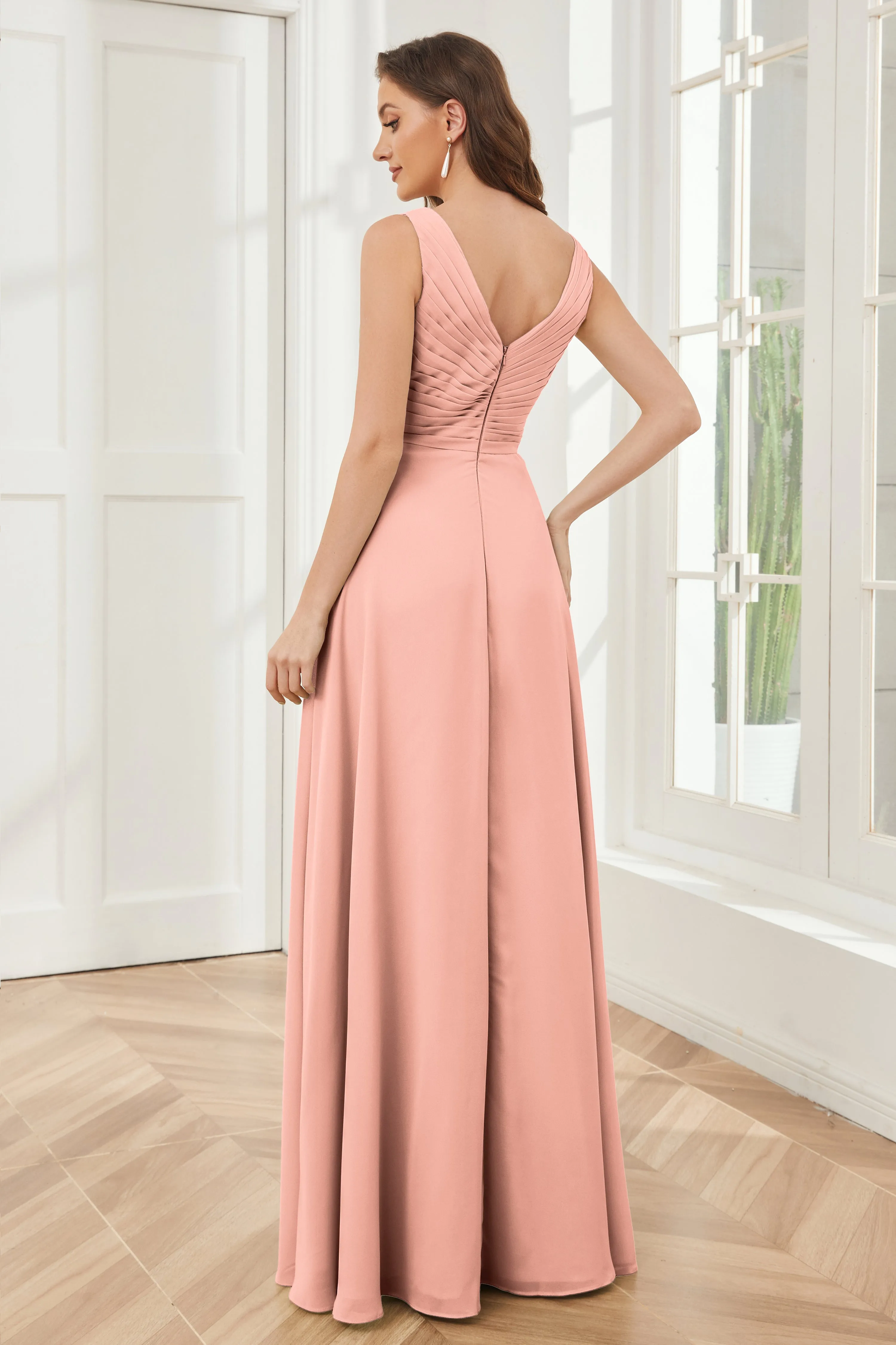 A-line V-neck Floor Length Chiffon Bridesmaid Dresses