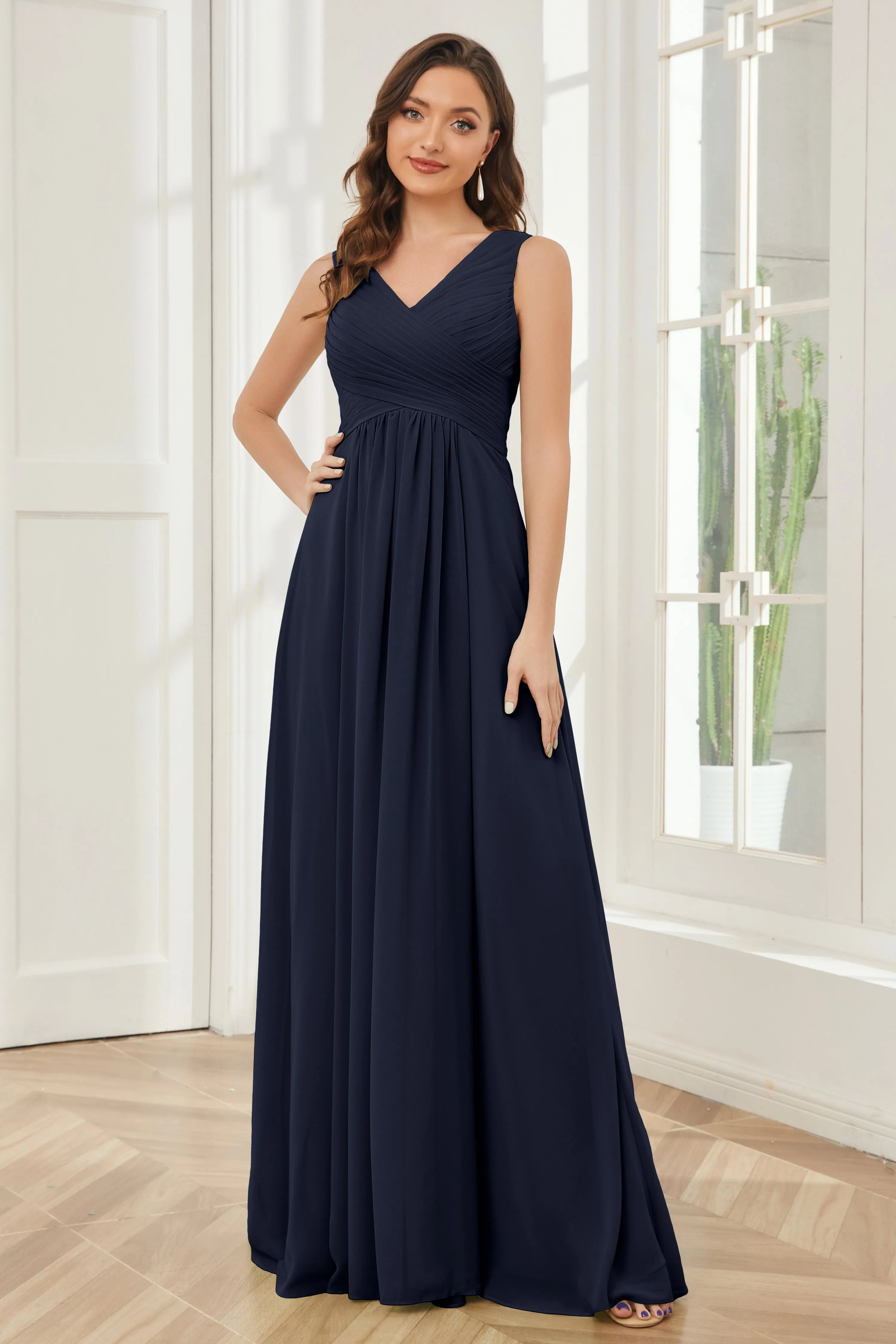 A-line V-neck Floor Length Chiffon Bridesmaid Dresses