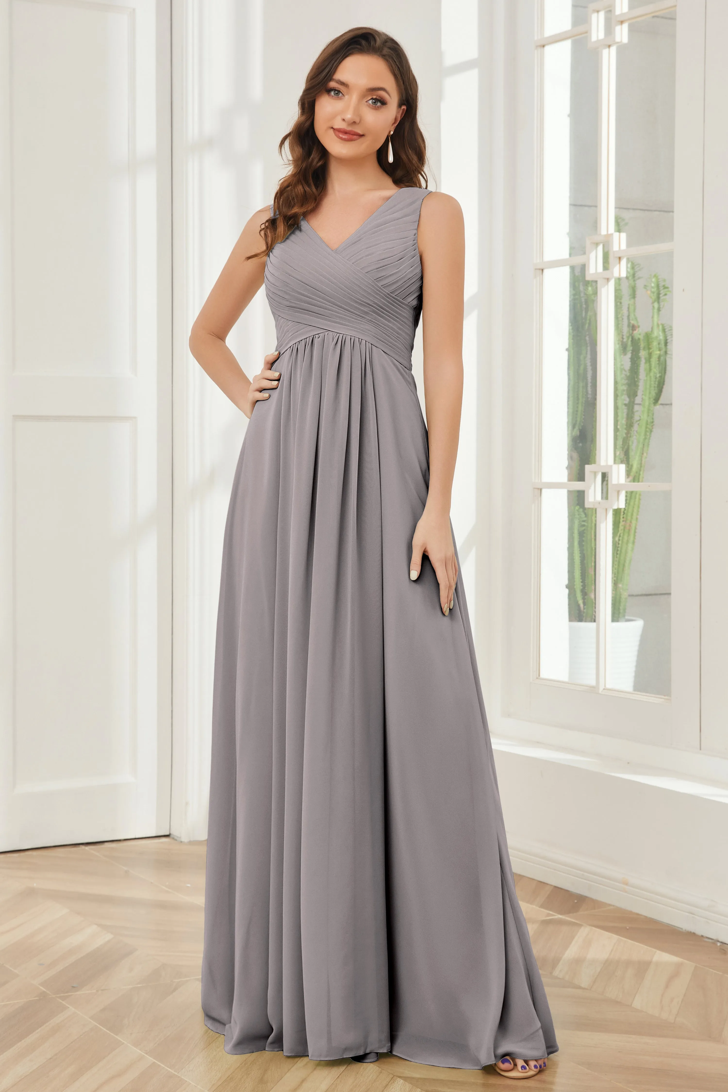 A-line V-neck Floor Length Chiffon Bridesmaid Dresses