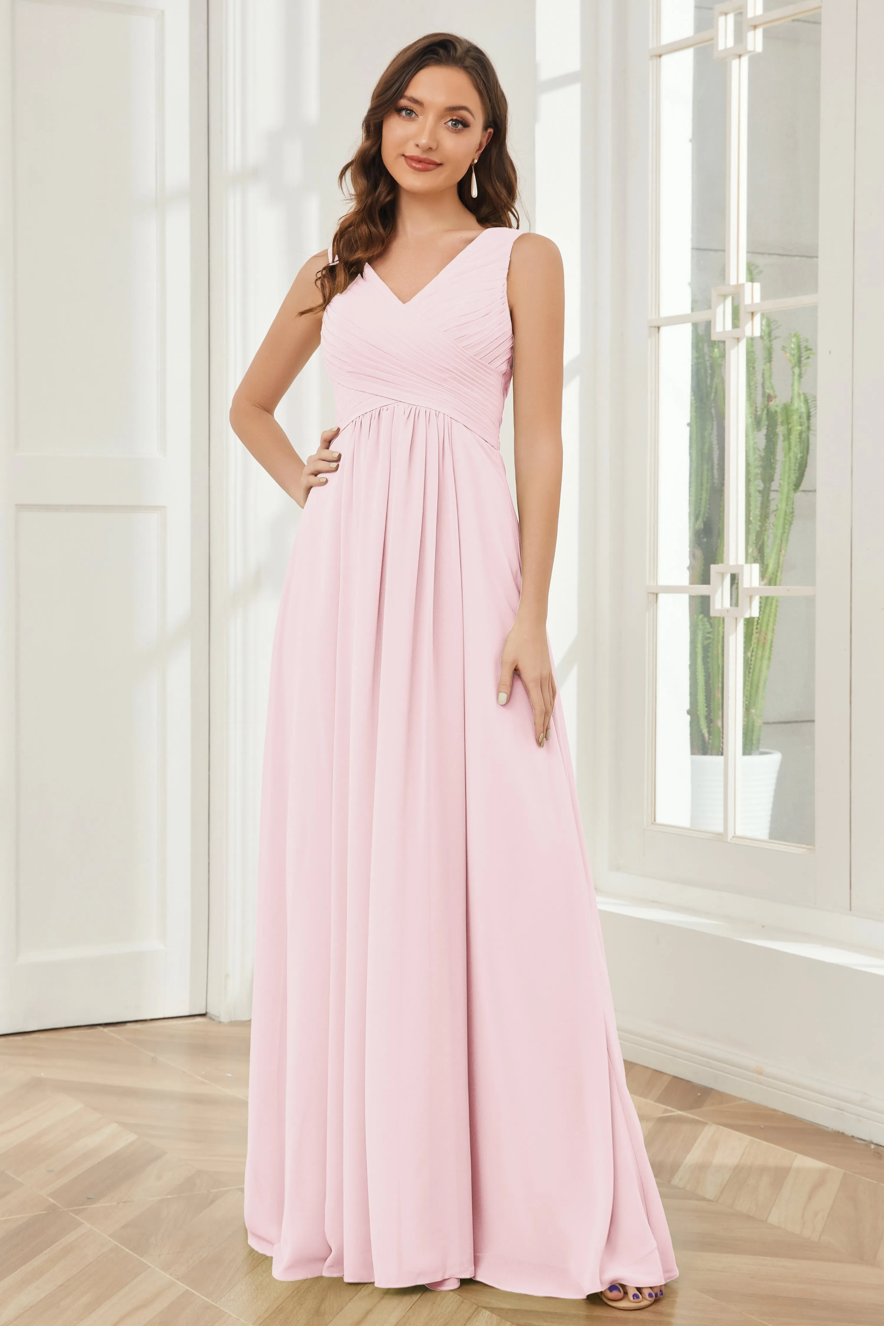 A-line V-neck Floor Length Chiffon Bridesmaid Dresses