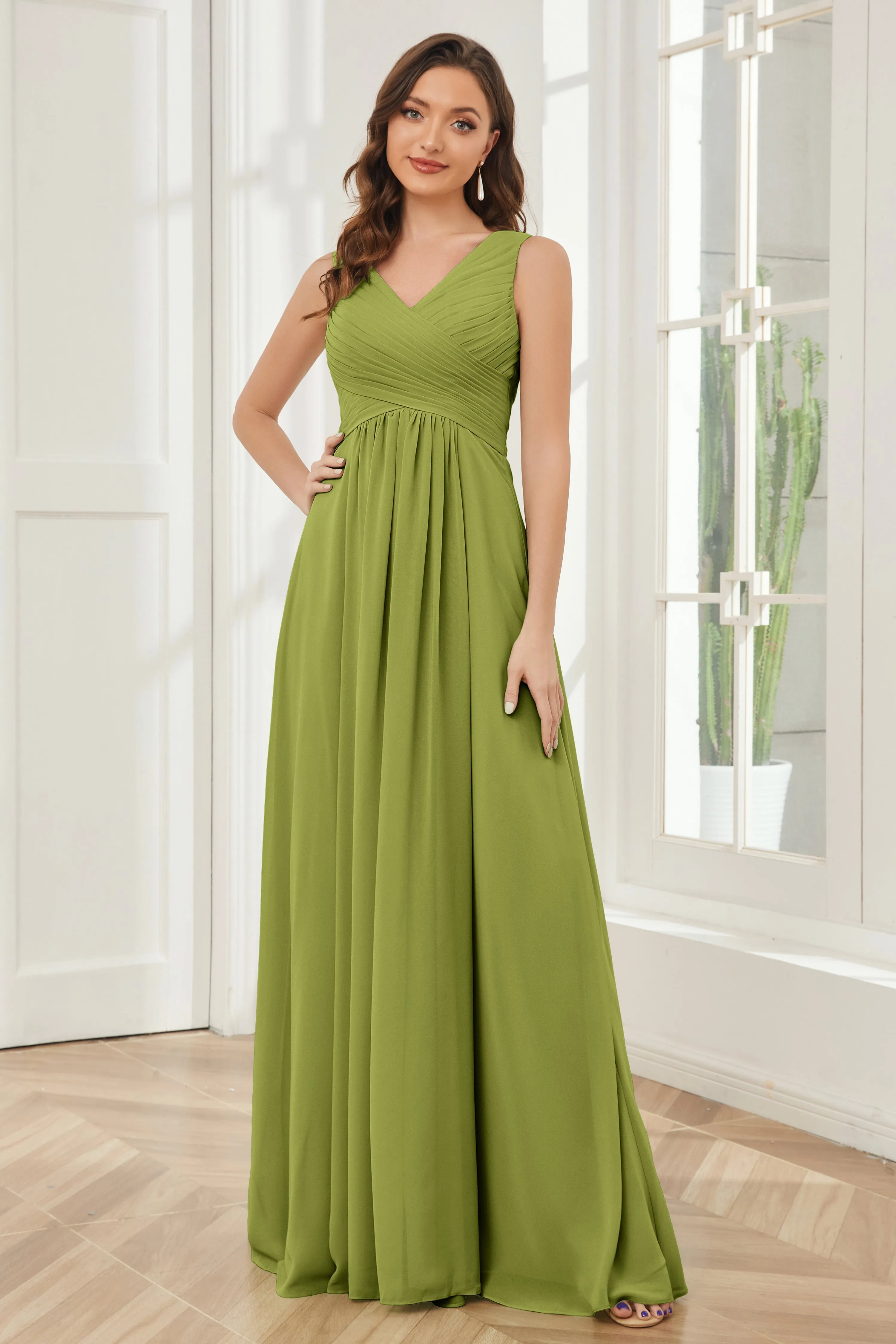 A-line V-neck Floor Length Chiffon Bridesmaid Dresses