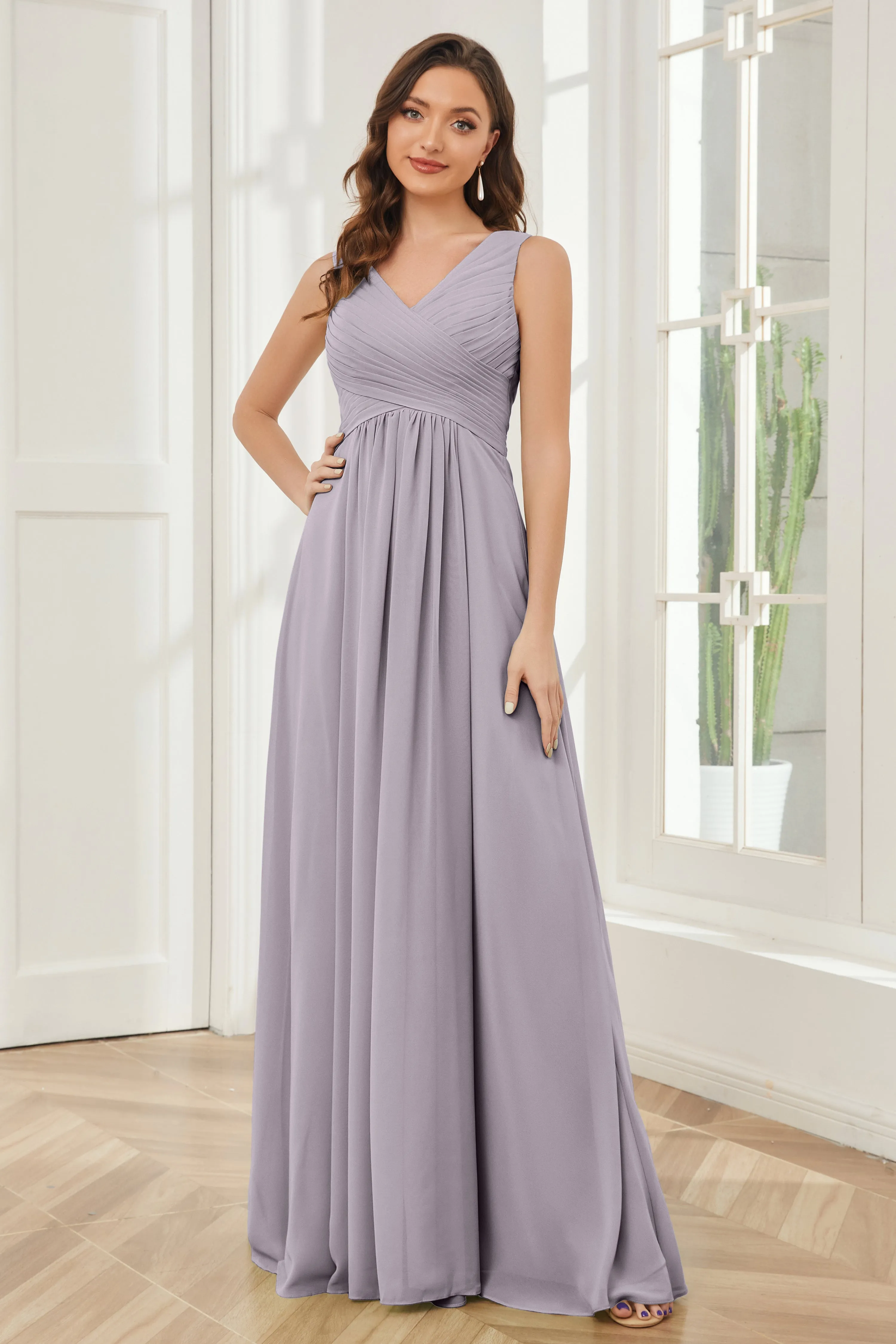 A-line V-neck Floor Length Chiffon Bridesmaid Dresses