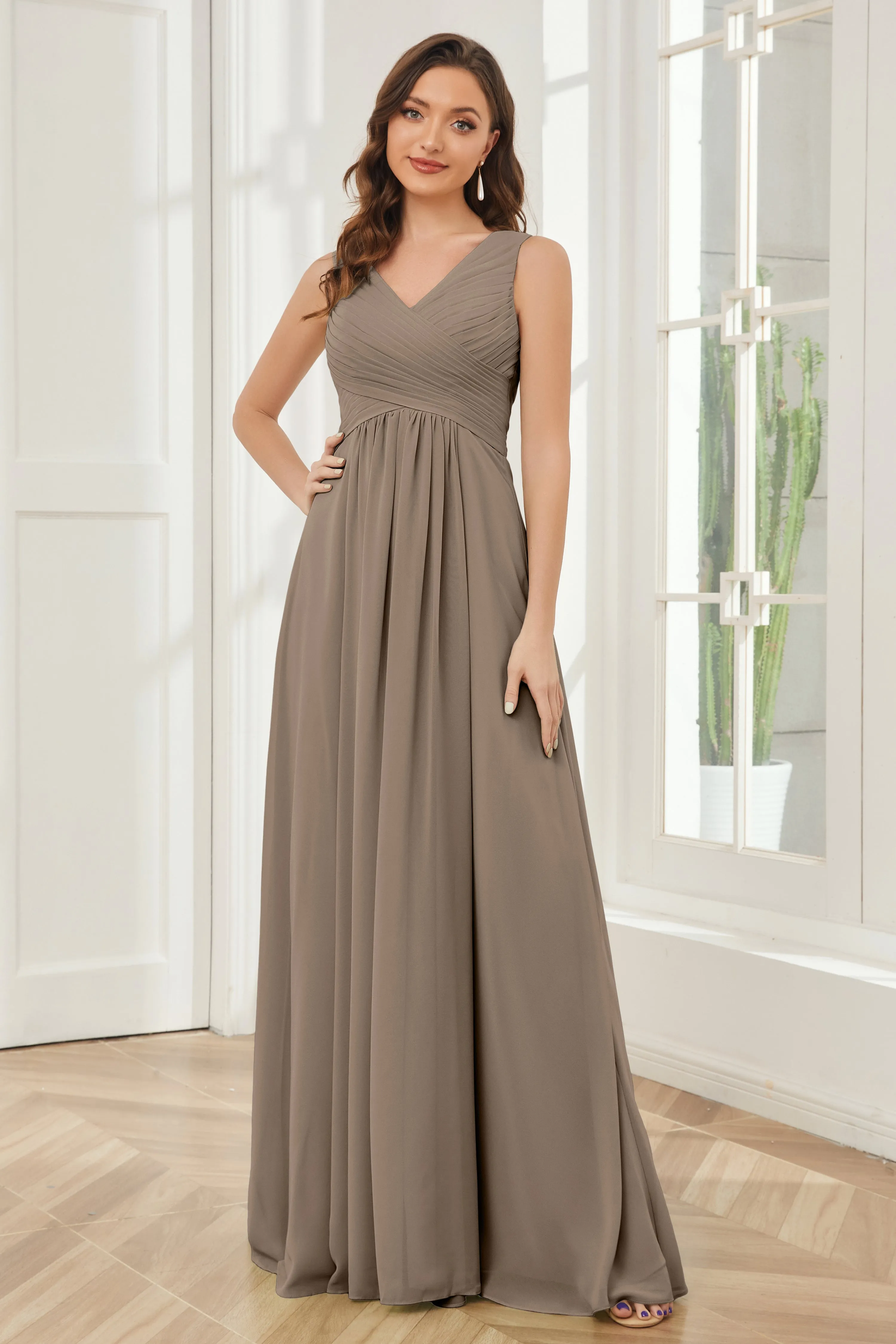 A-line V-neck Floor Length Chiffon Bridesmaid Dresses