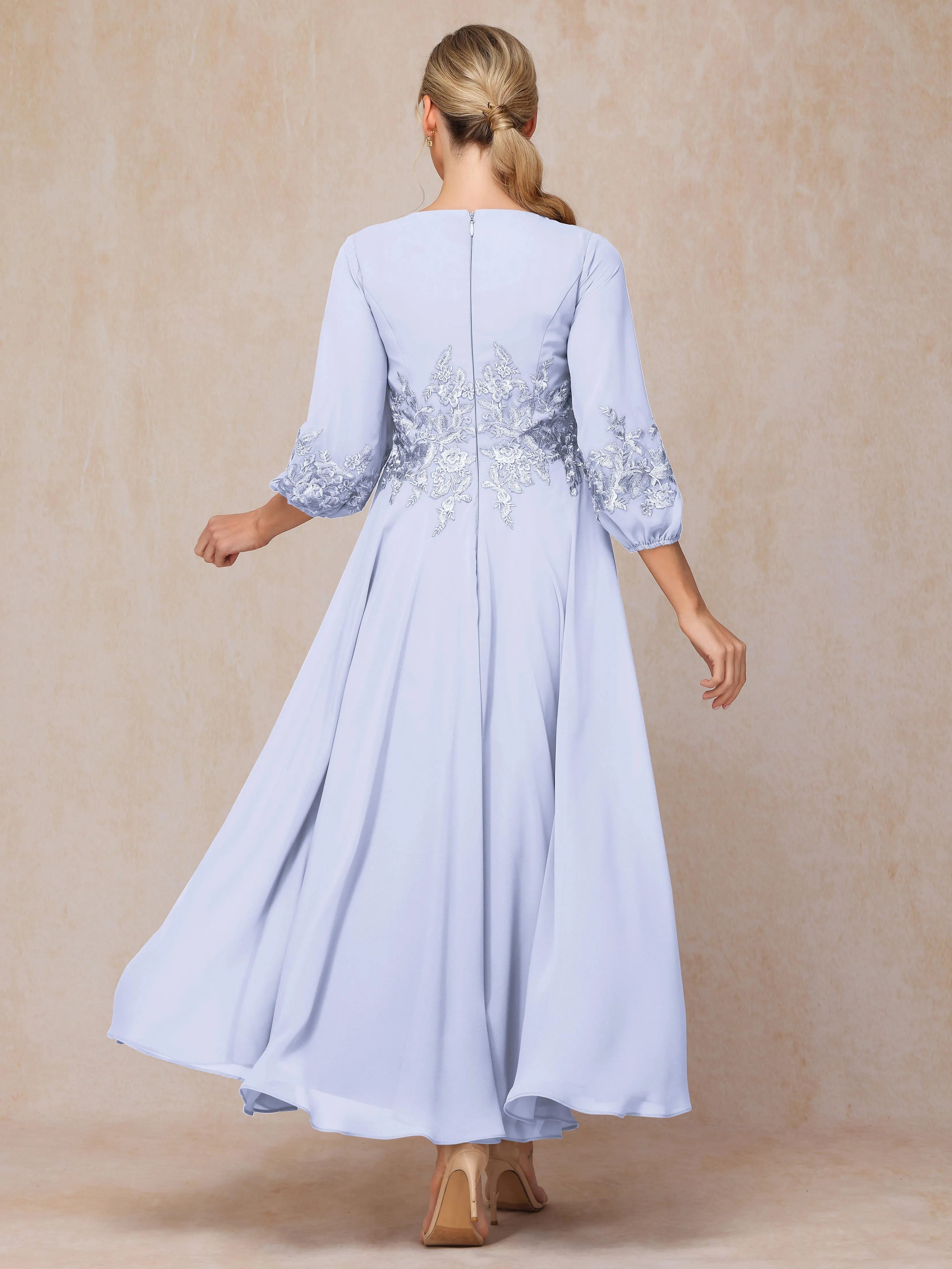 A-Line V Neck Lace Chiffon Mother of the Bride Dress