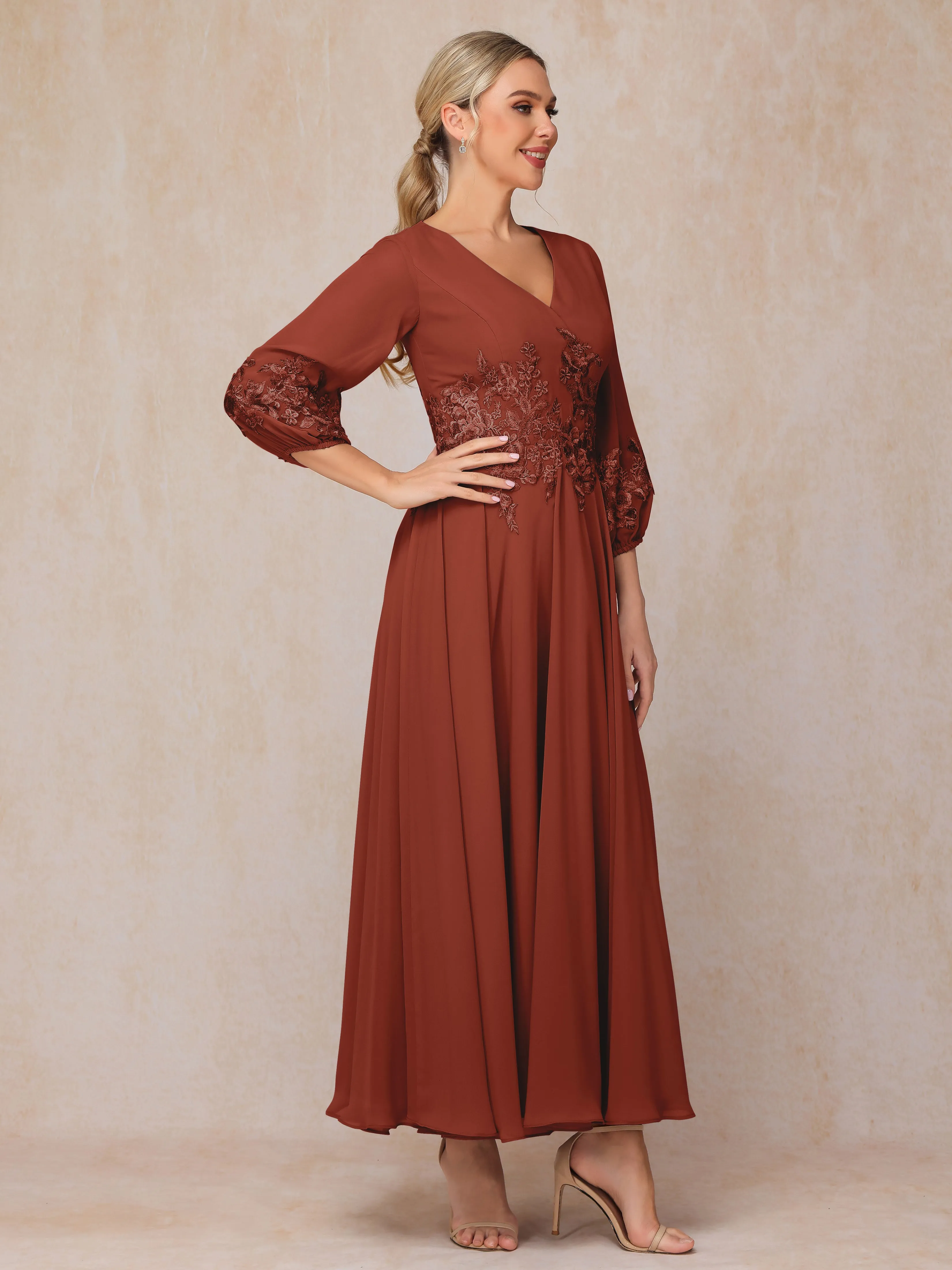 A-Line V Neck Lace Chiffon Mother of the Bride Dress