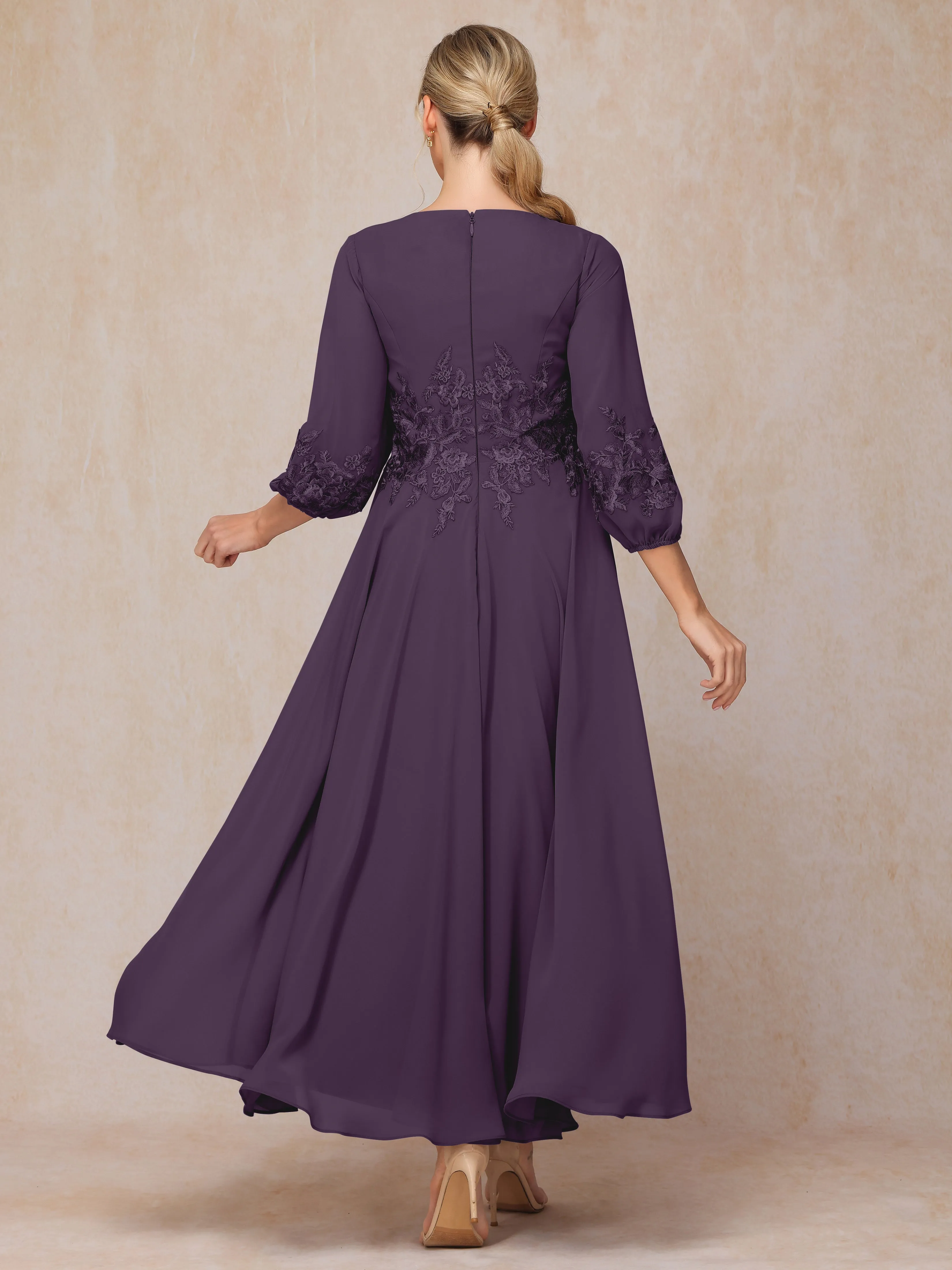 A-Line V Neck Lace Chiffon Mother of the Bride Dress