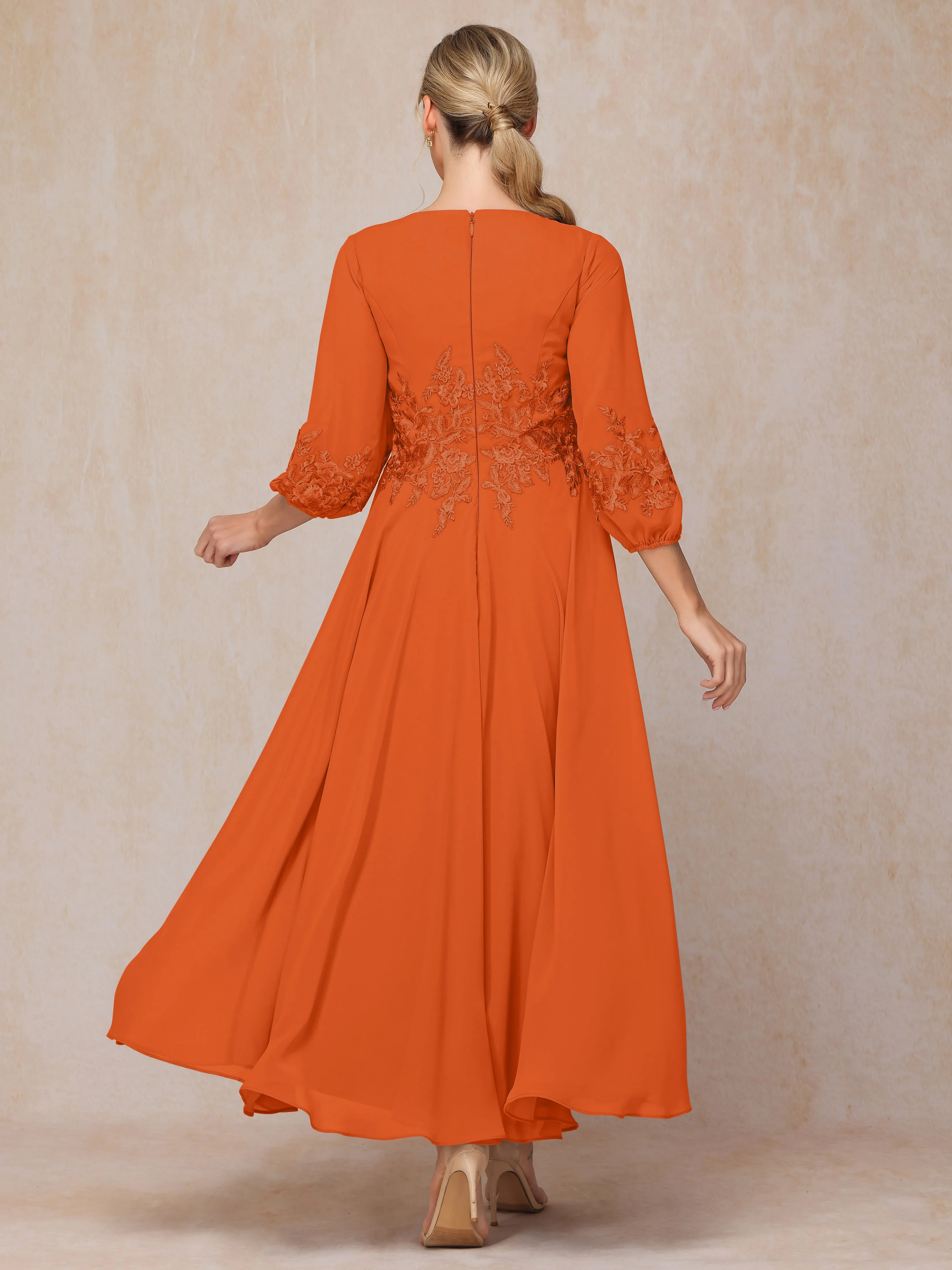 A-Line V Neck Lace Chiffon Mother of the Bride Dress