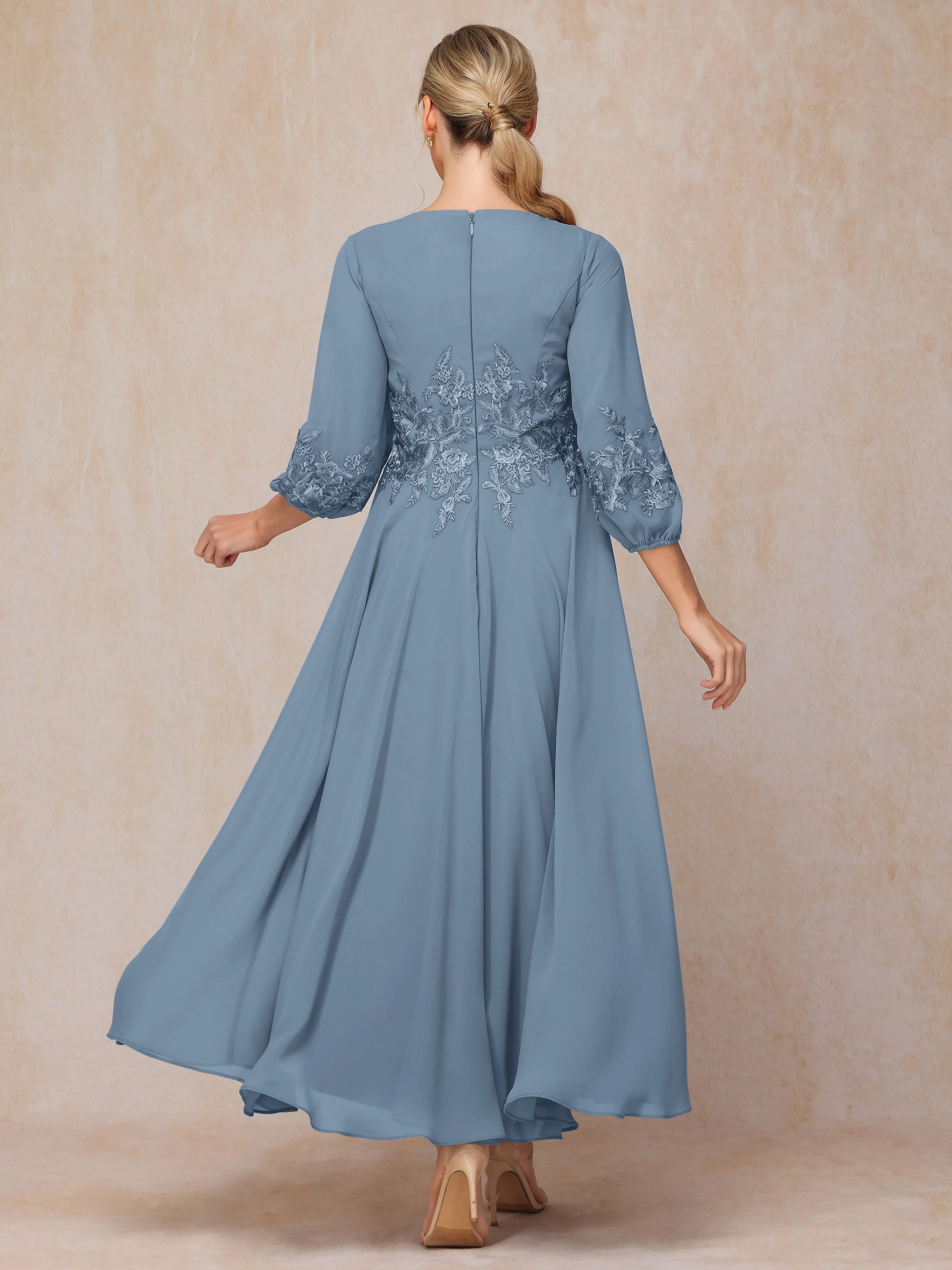 A-Line V Neck Lace Chiffon Mother of the Bride Dress