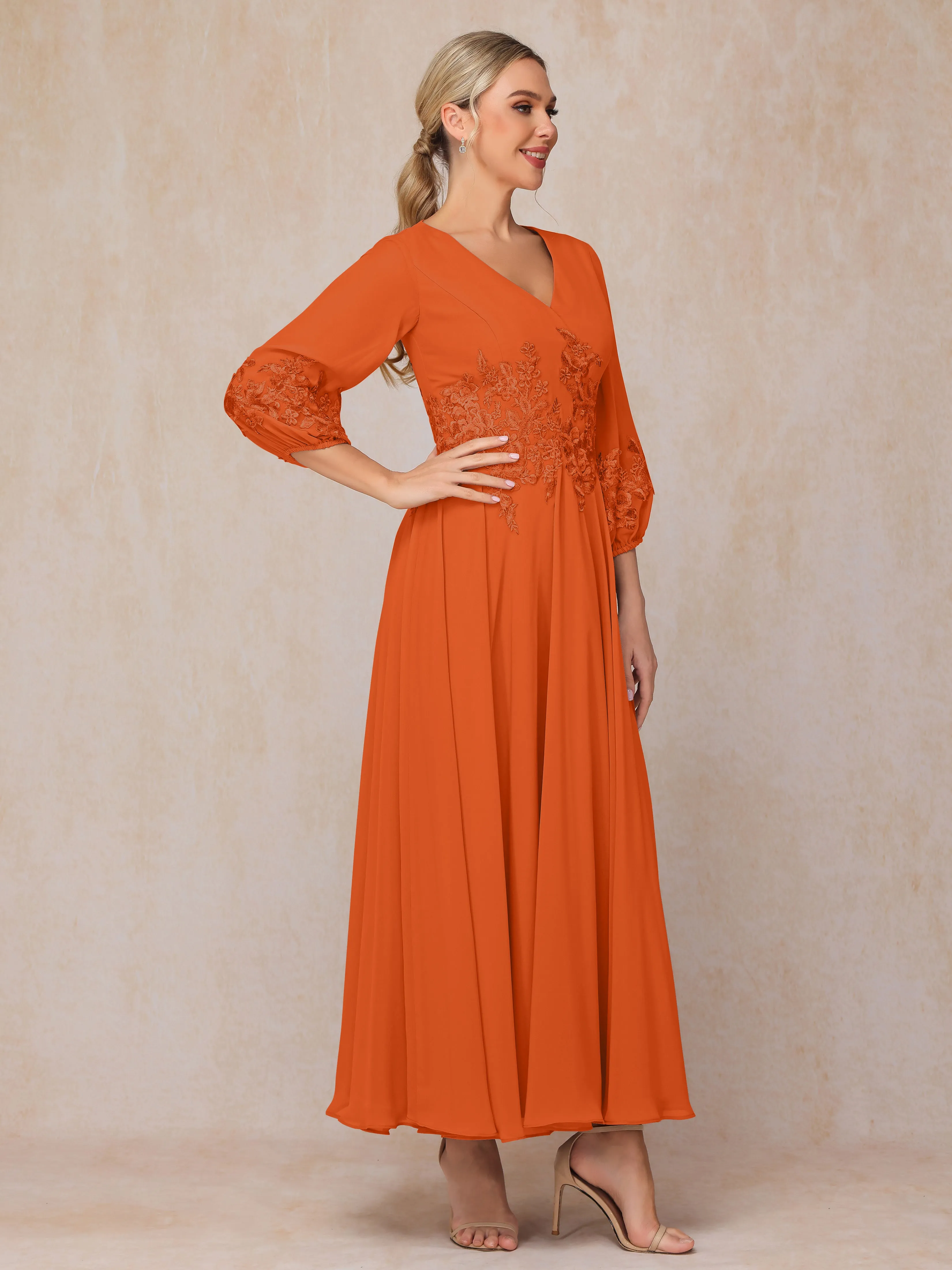 A-Line V Neck Lace Chiffon Mother of the Bride Dress