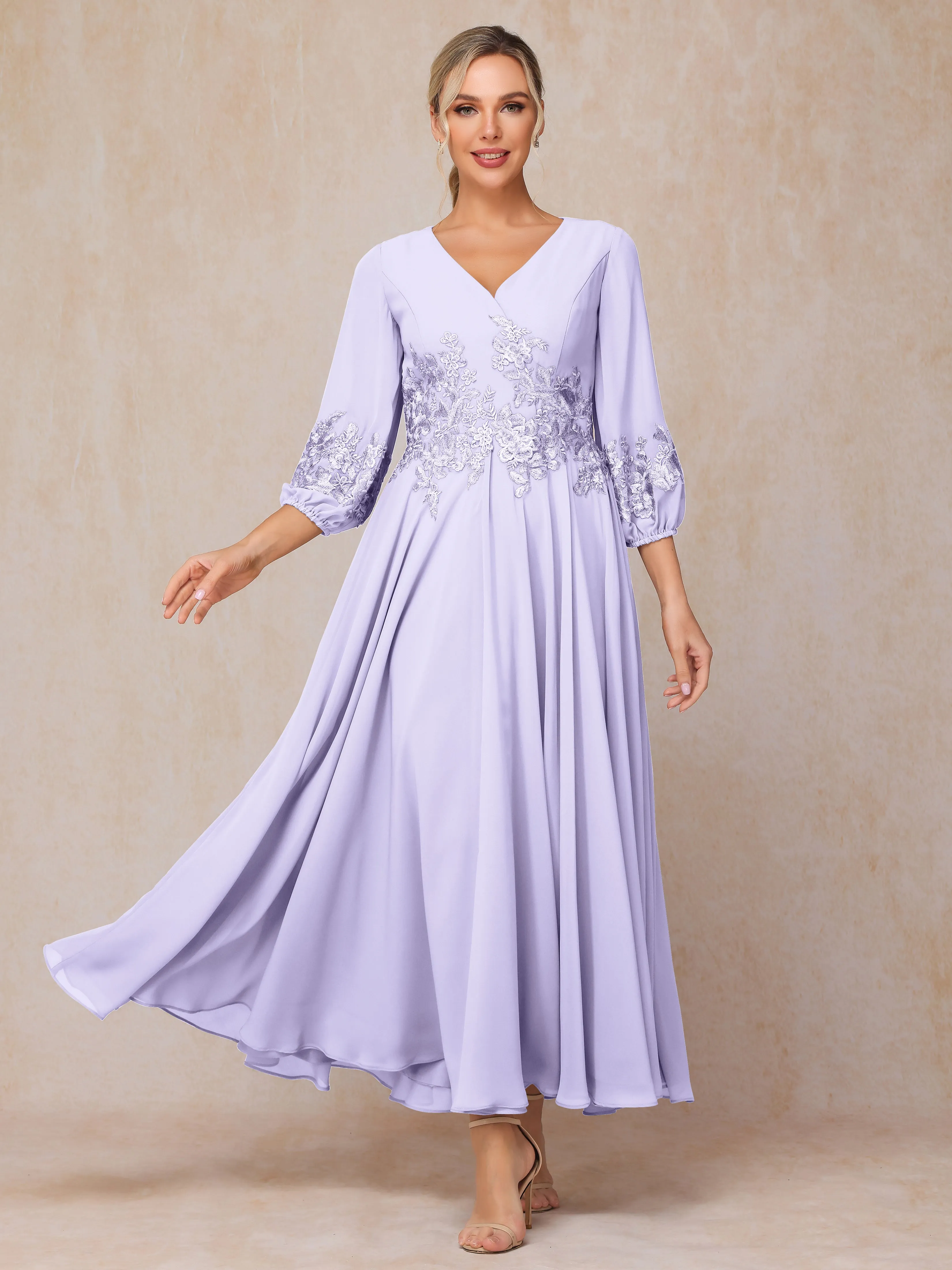 A-Line V Neck Lace Chiffon Mother of the Bride Dress