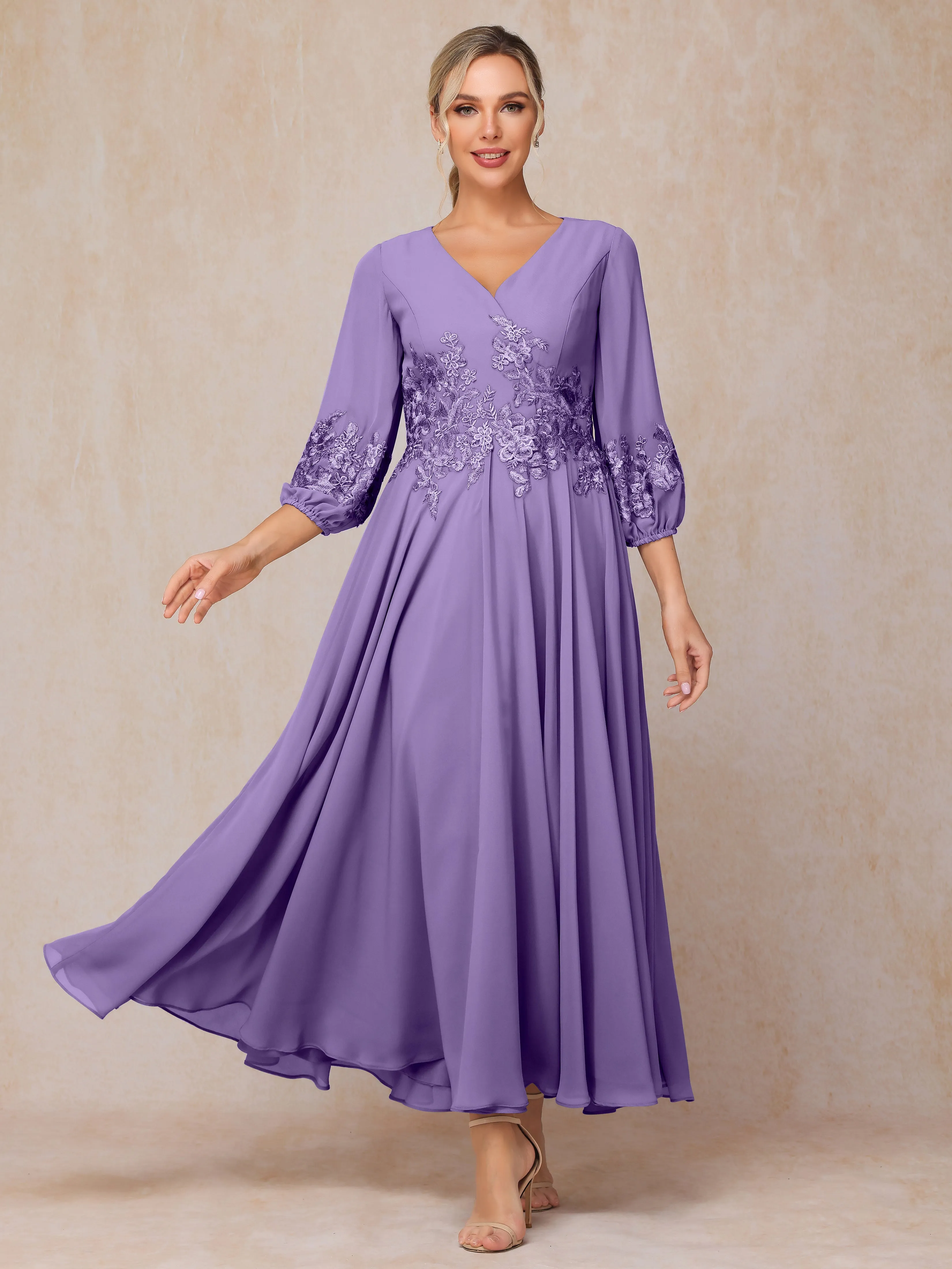 A-Line V Neck Lace Chiffon Mother of the Bride Dress