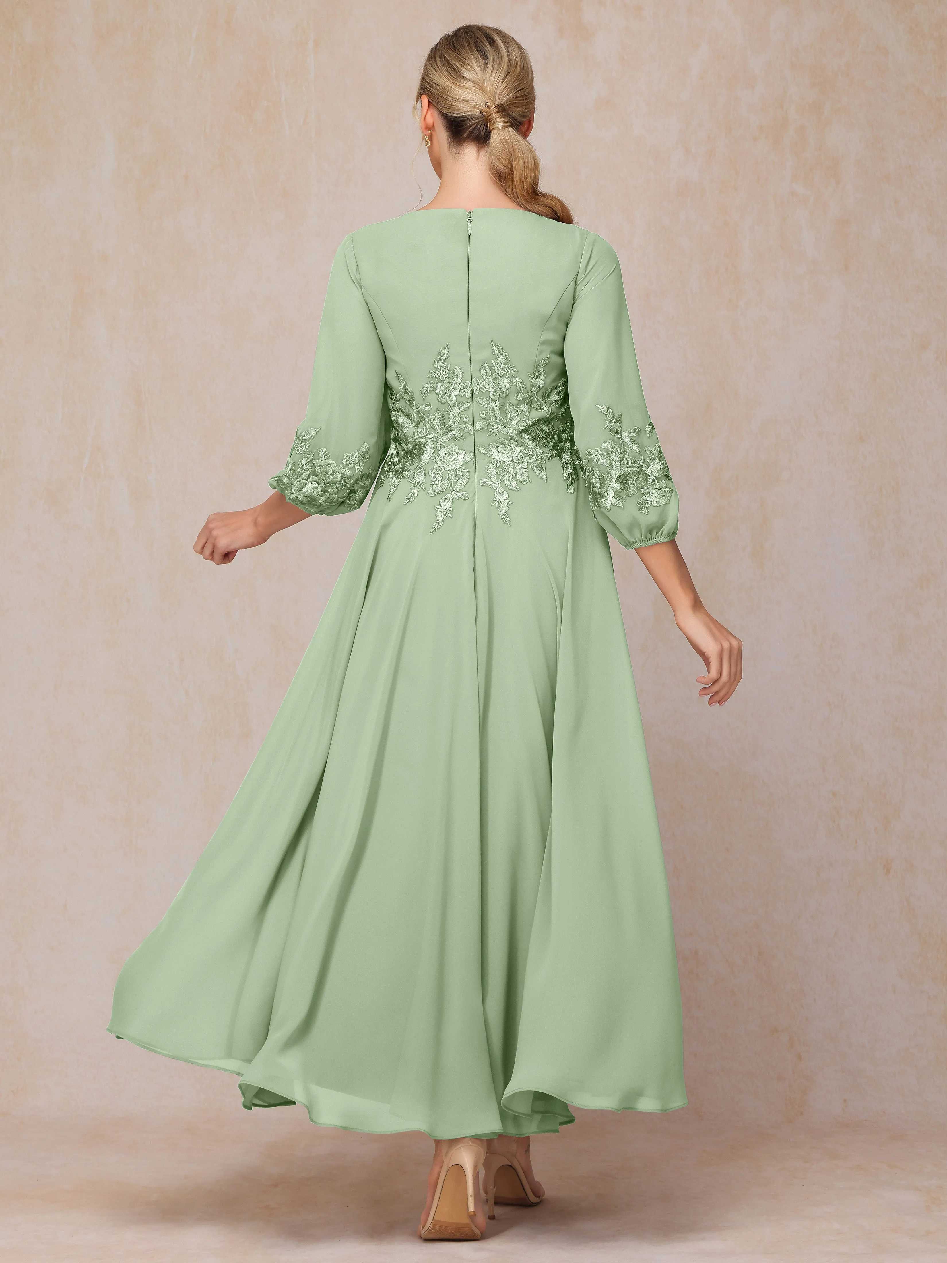 A-Line V Neck Lace Chiffon Mother of the Bride Dress