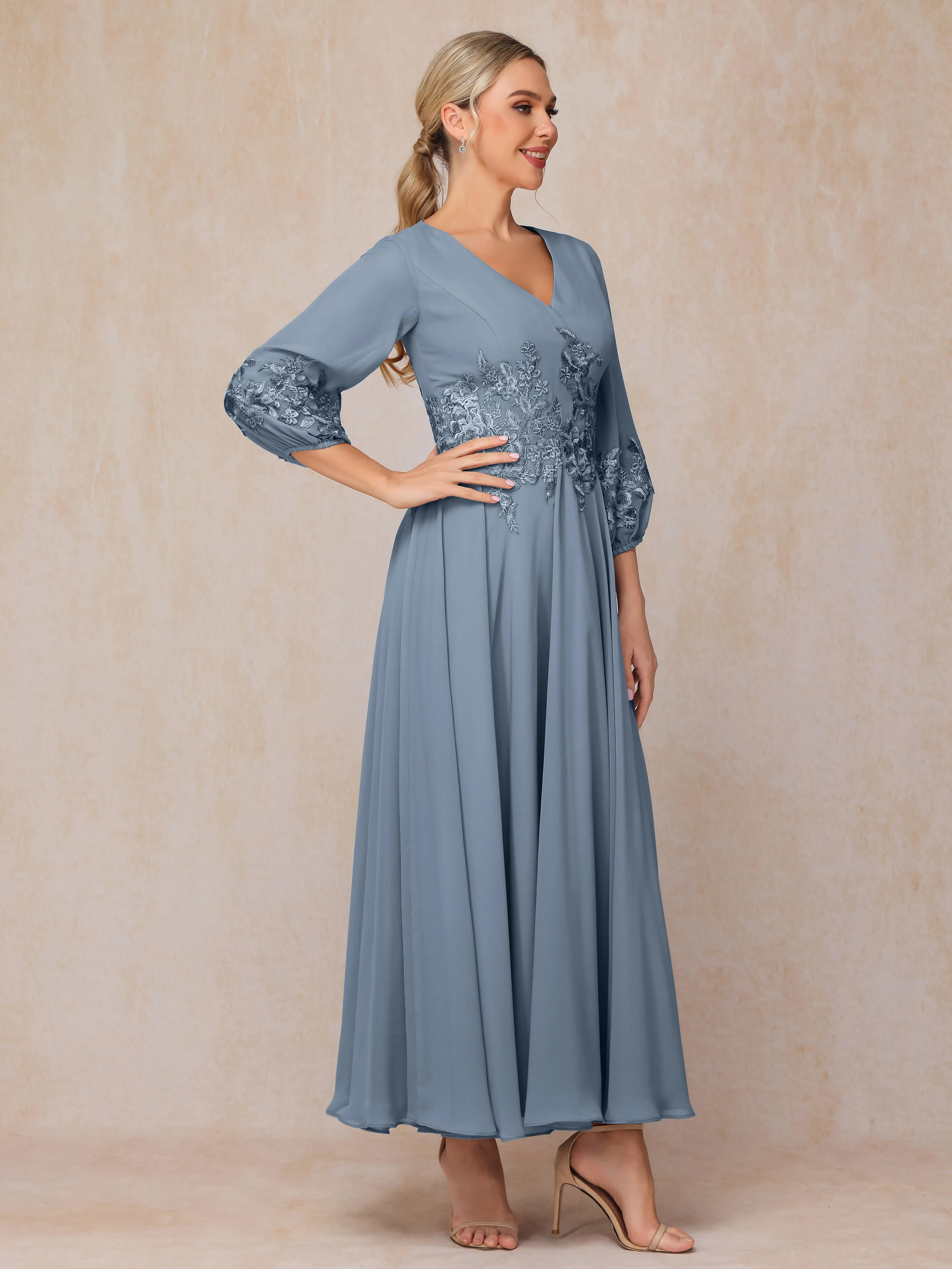 A-Line V Neck Lace Chiffon Mother of the Bride Dress