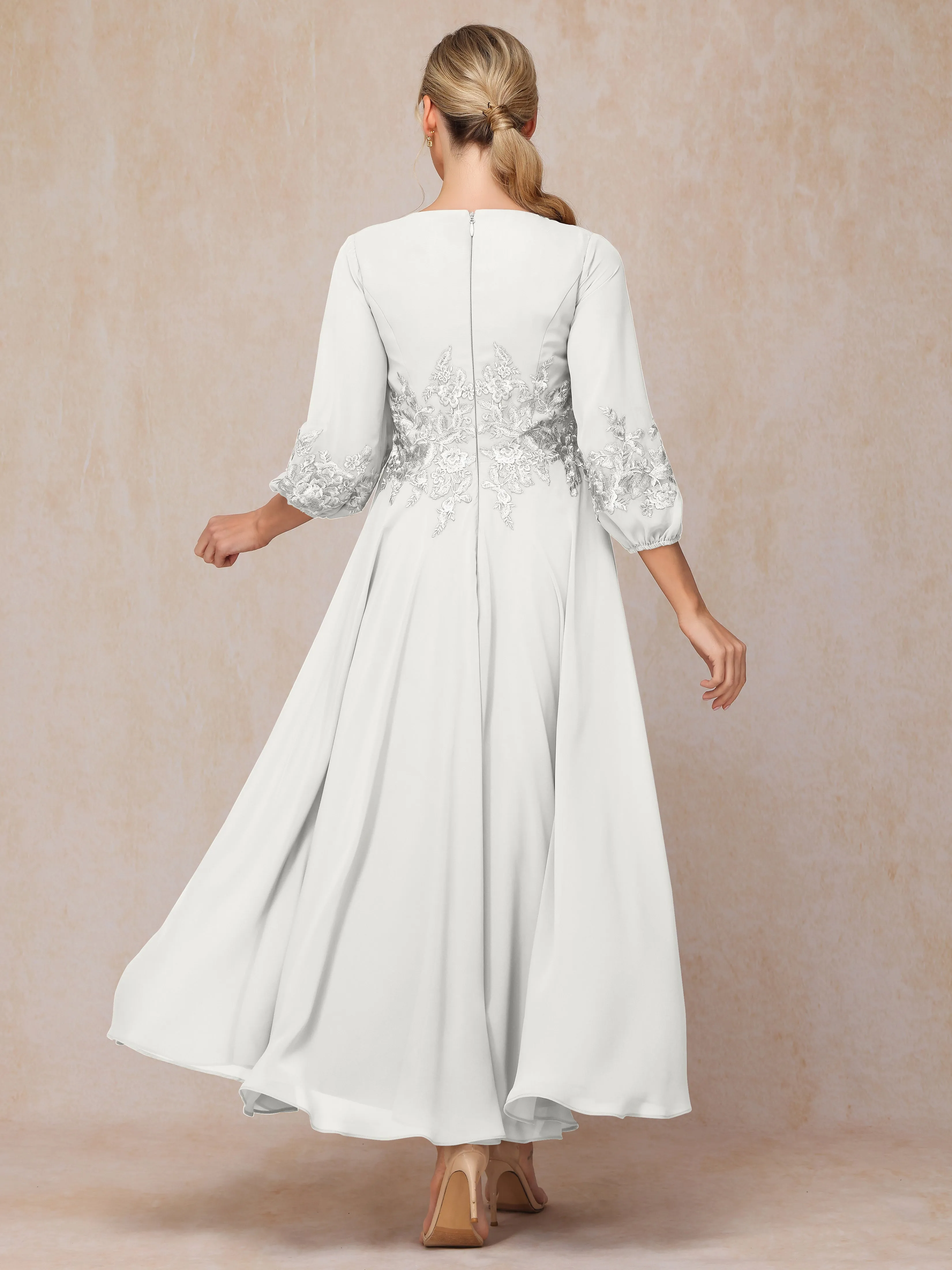 A-Line V Neck Lace Chiffon Mother of the Bride Dress