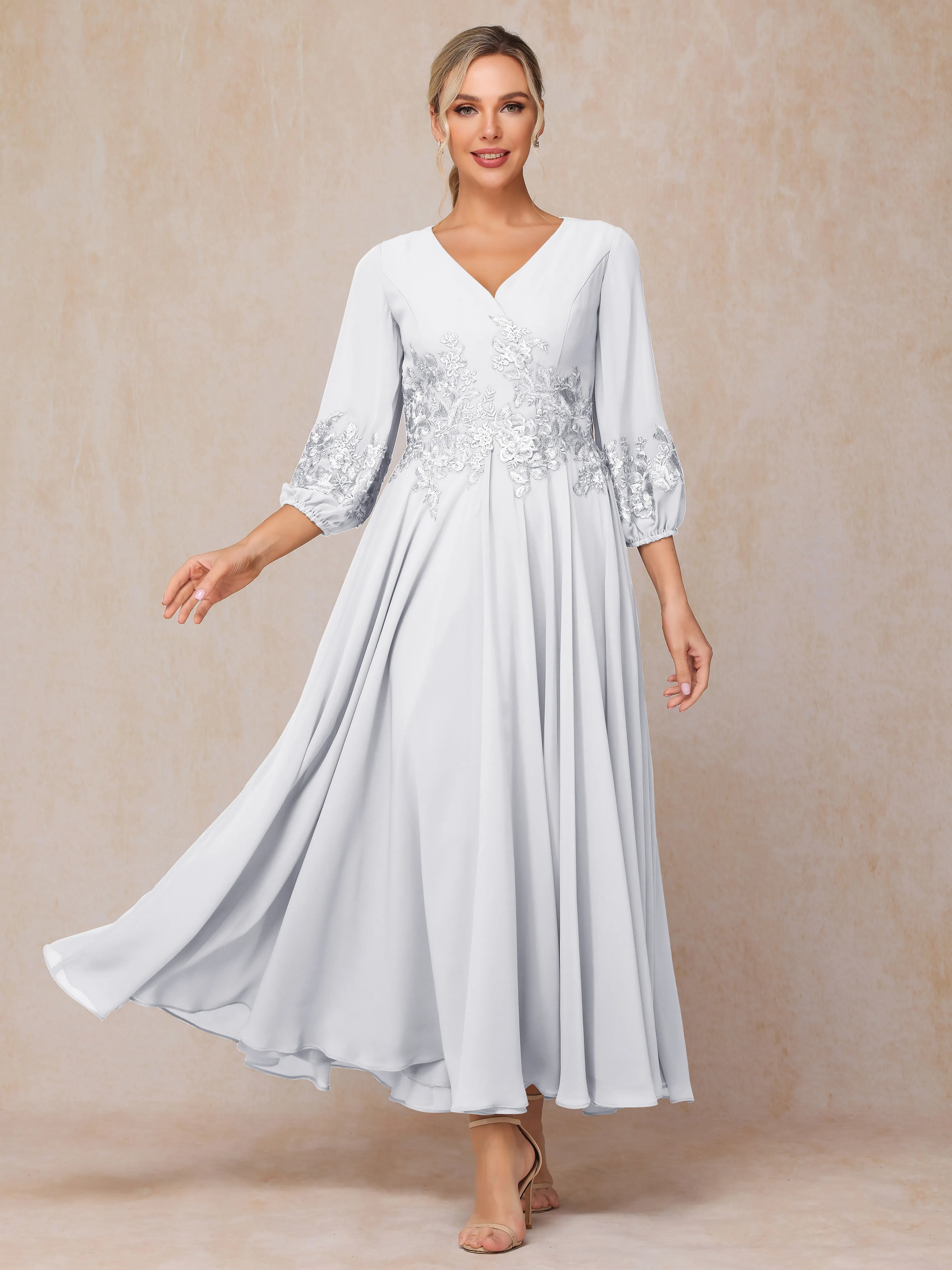 A-Line V Neck Lace Chiffon Mother of the Bride Dress