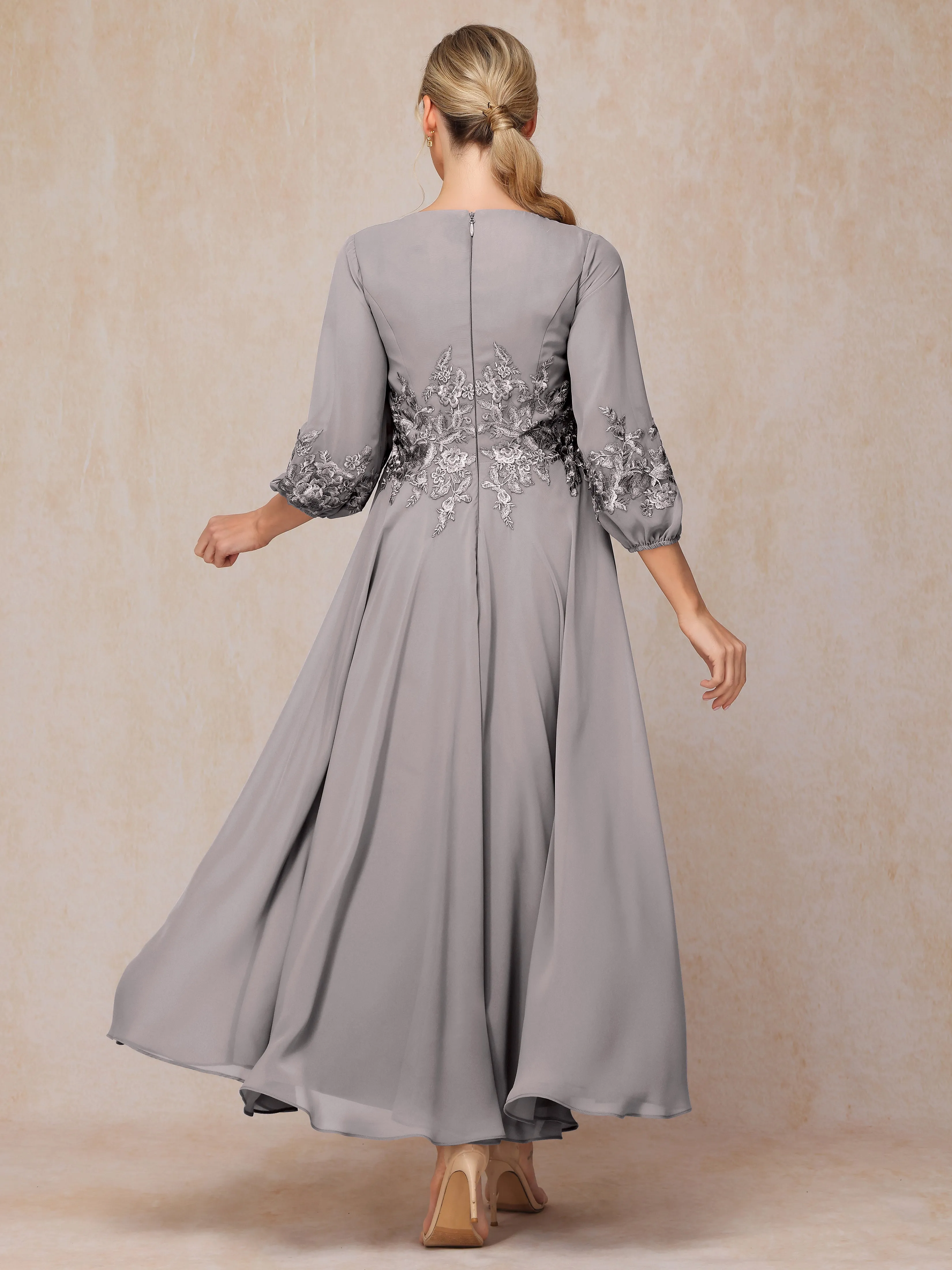 A-Line V Neck Lace Chiffon Mother of the Bride Dress