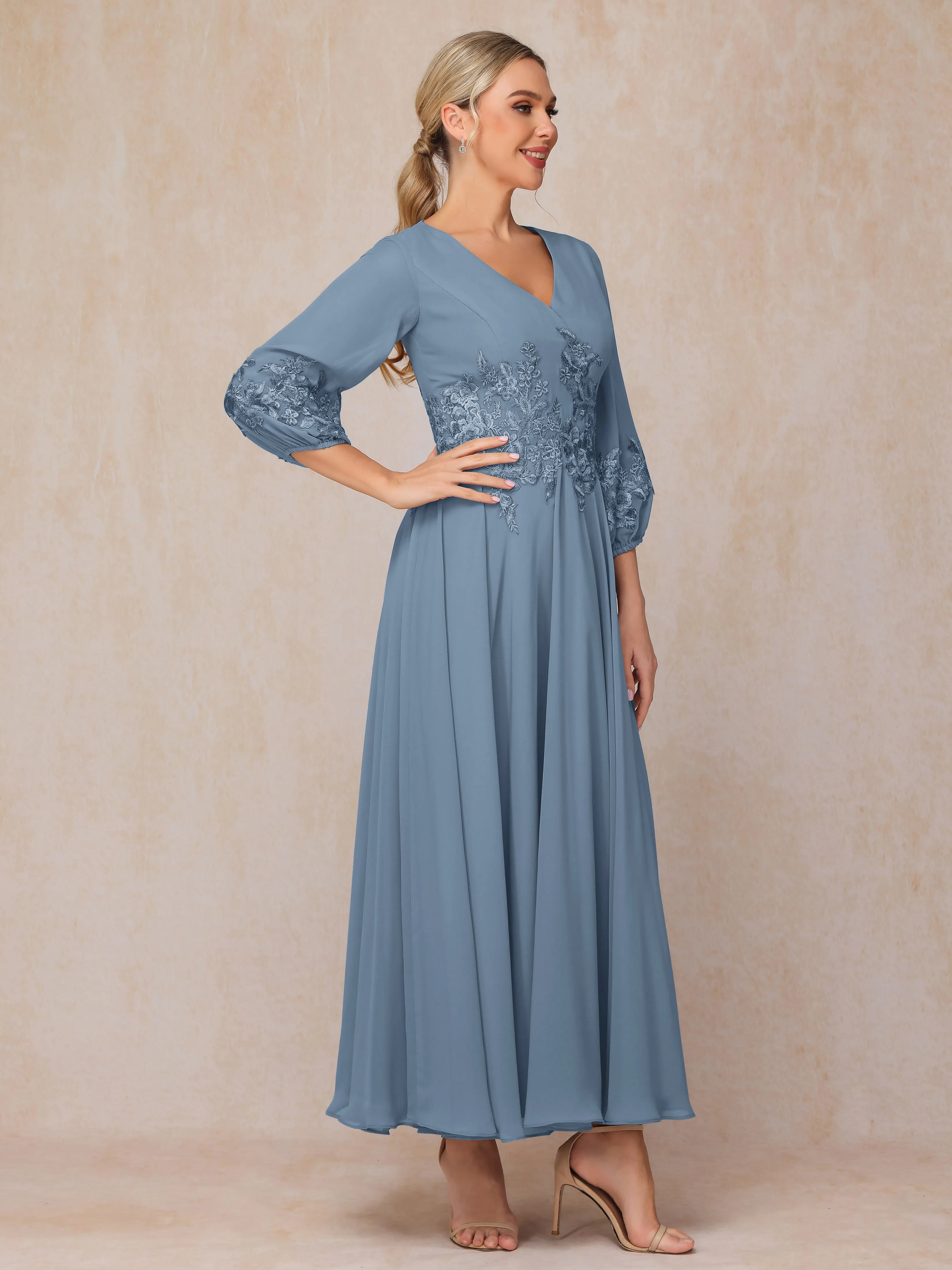 A-Line V Neck Lace Chiffon Mother of the Bride Dress