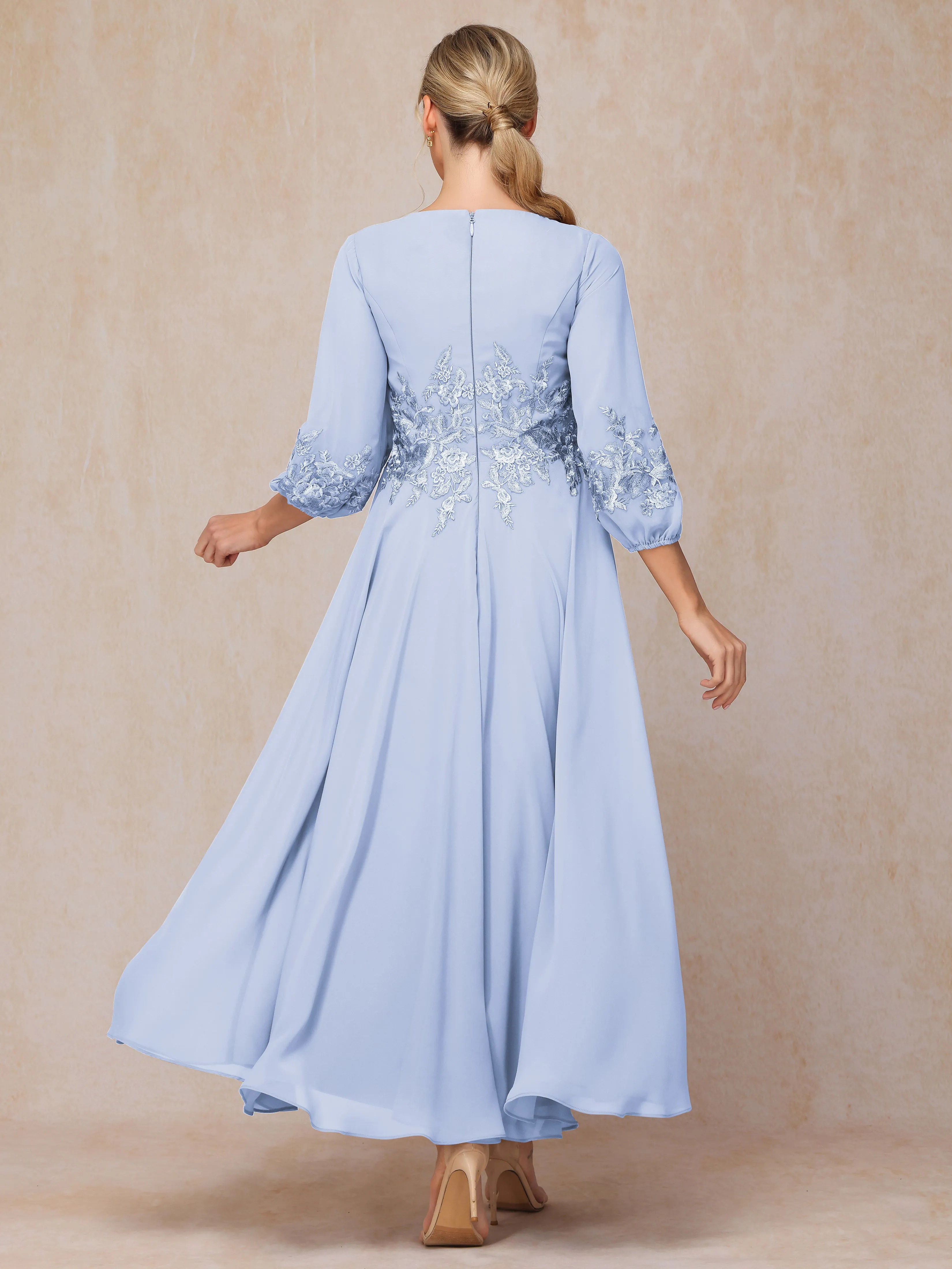 A-Line V Neck Lace Chiffon Mother of the Bride Dress