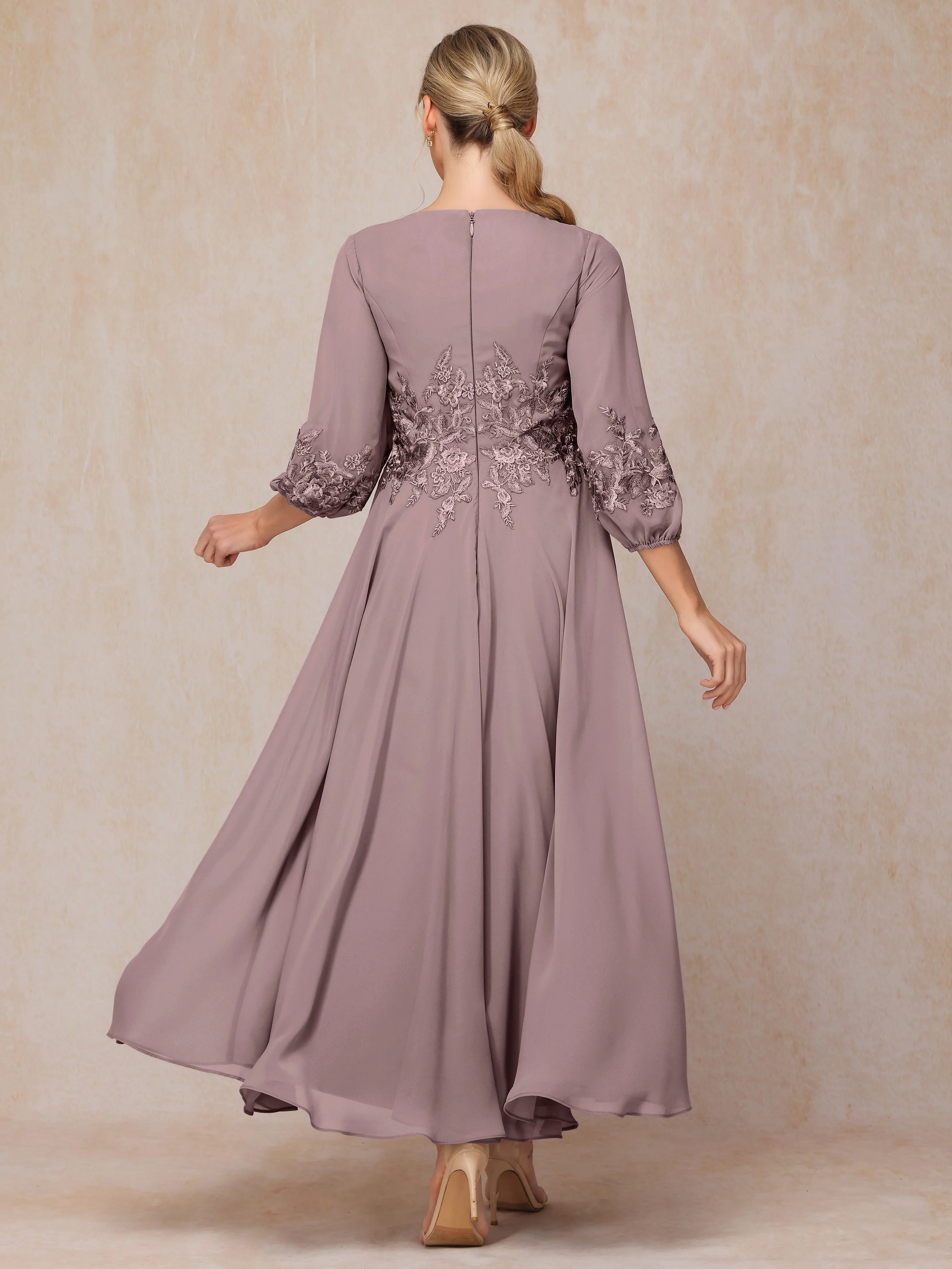 A-Line V Neck Lace Chiffon Mother of the Bride Dress