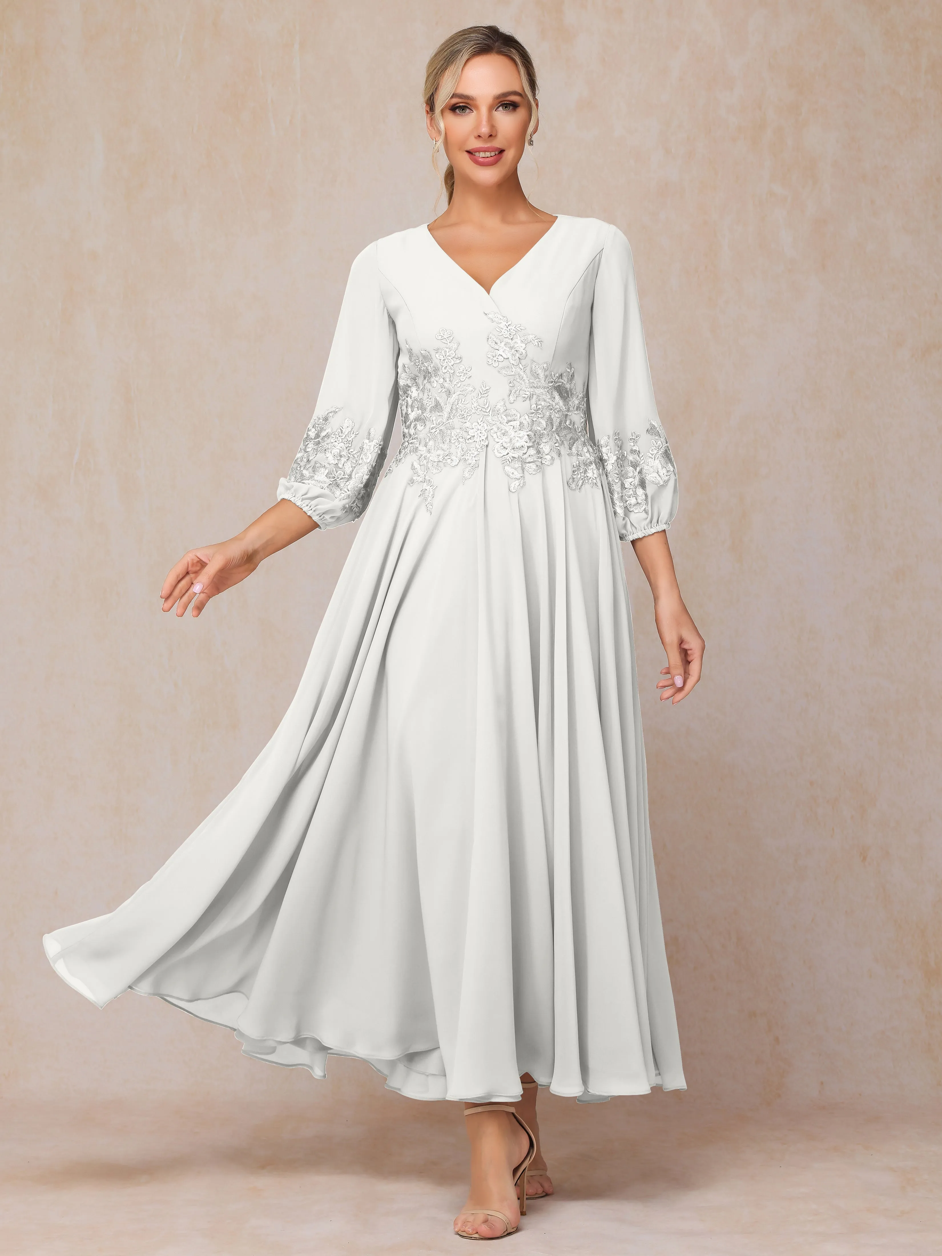 A-Line V Neck Lace Chiffon Mother of the Bride Dress