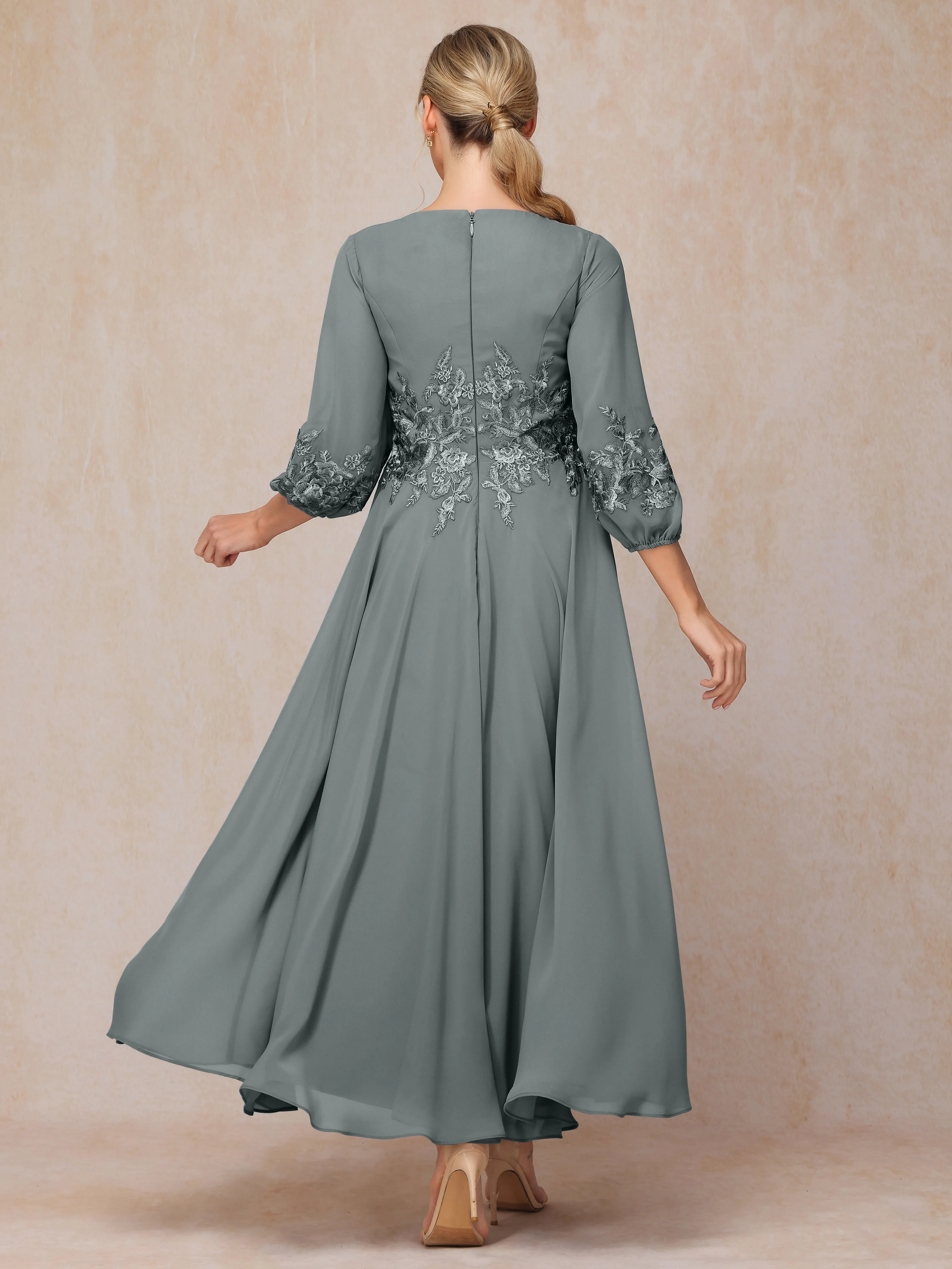 A-Line V Neck Lace Chiffon Mother of the Bride Dress