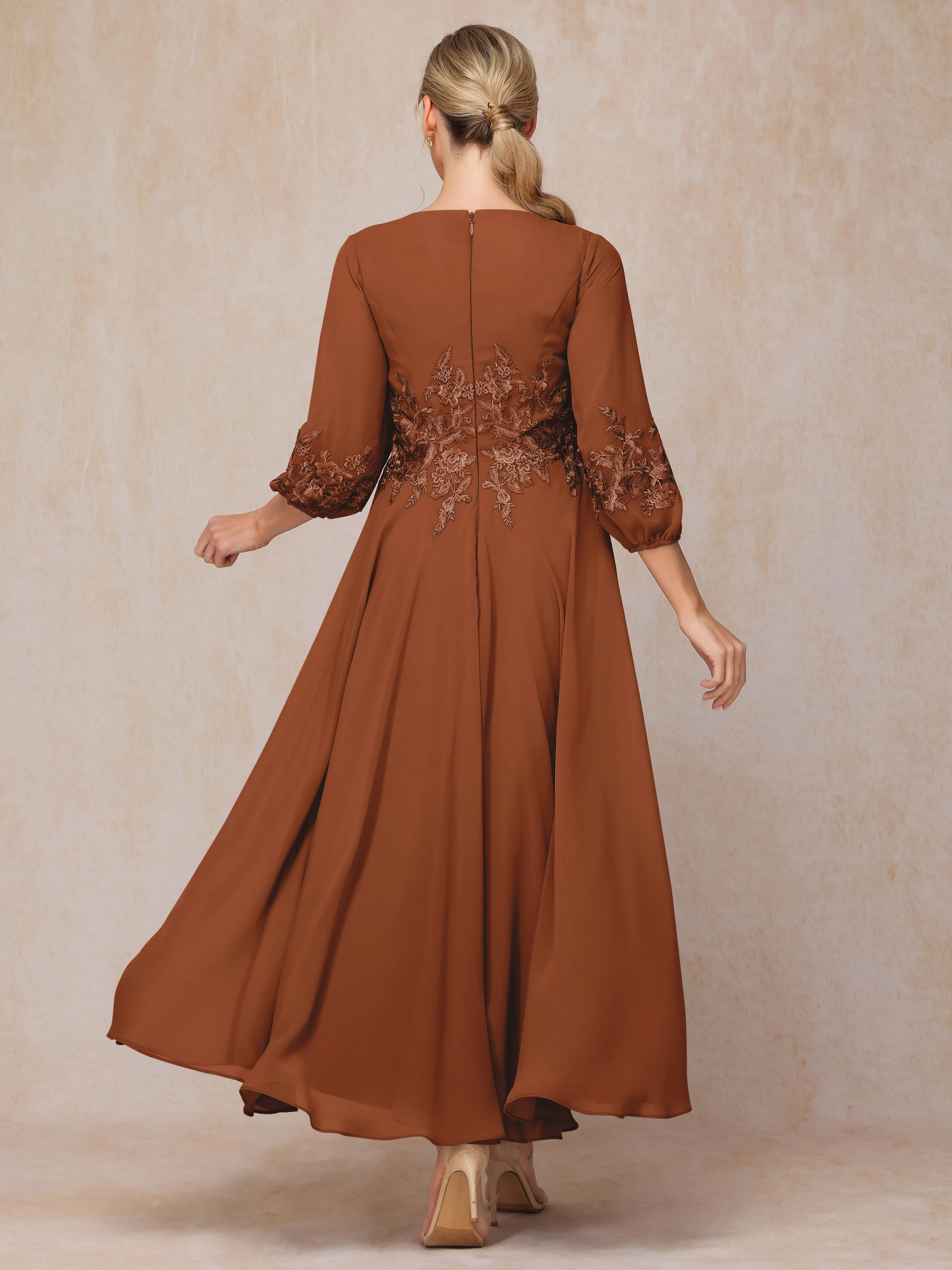 A-Line V Neck Lace Chiffon Mother of the Bride Dress