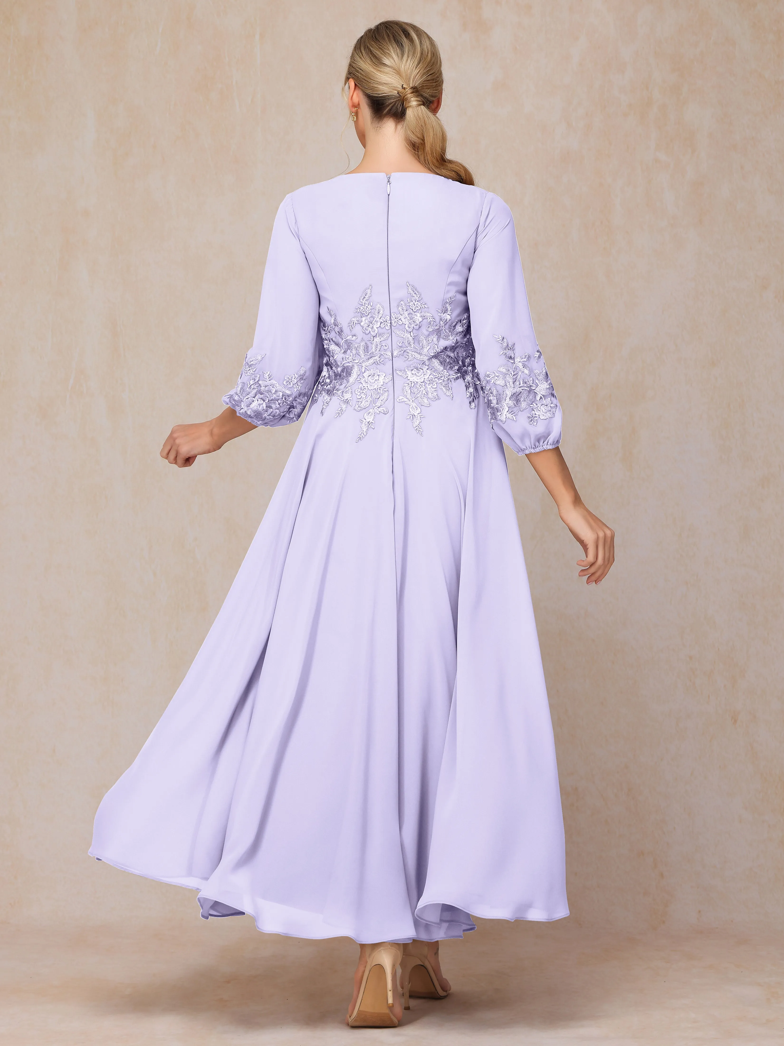 A-Line V Neck Lace Chiffon Mother of the Bride Dress