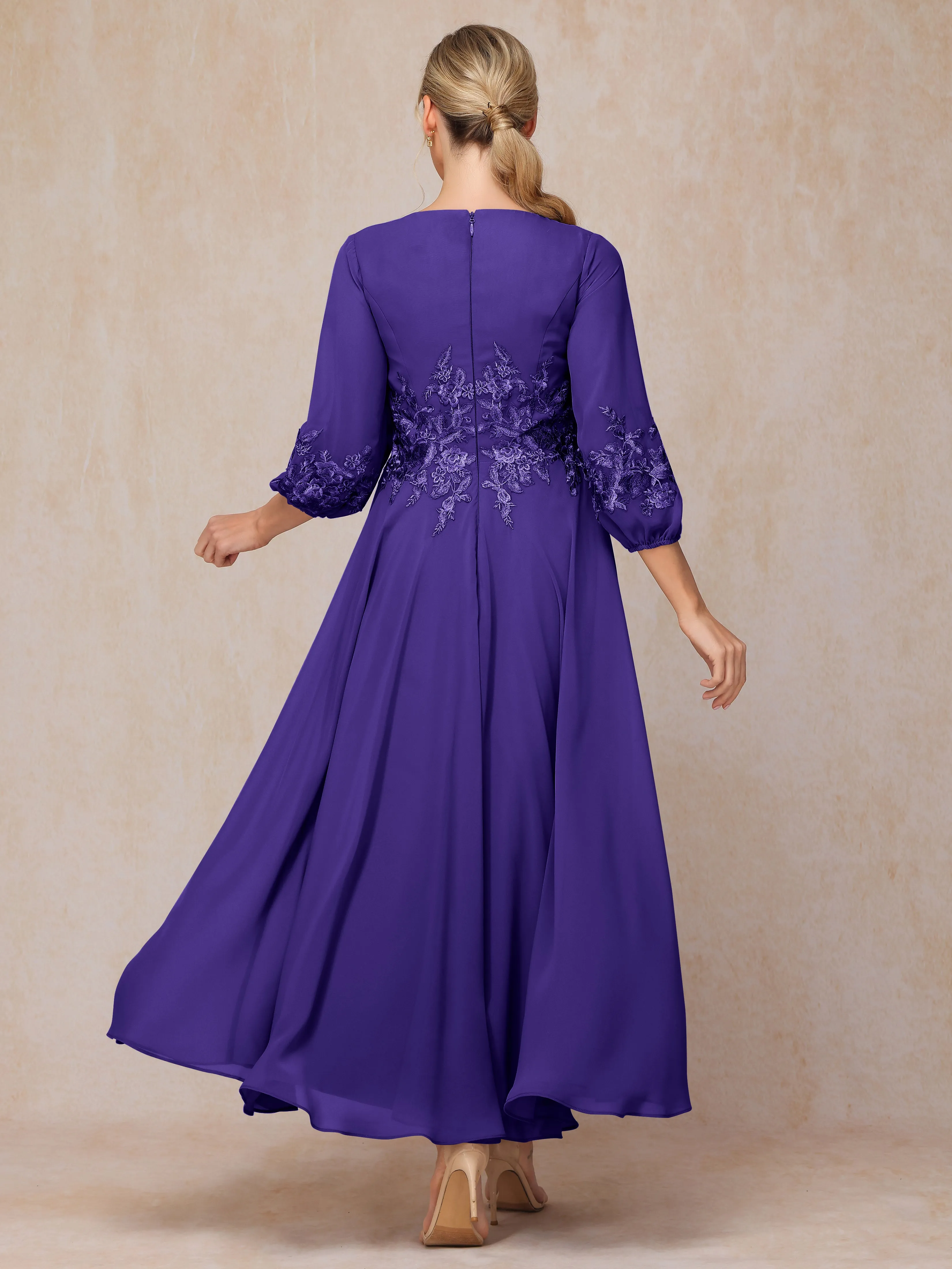 A-Line V Neck Lace Chiffon Mother of the Bride Dress