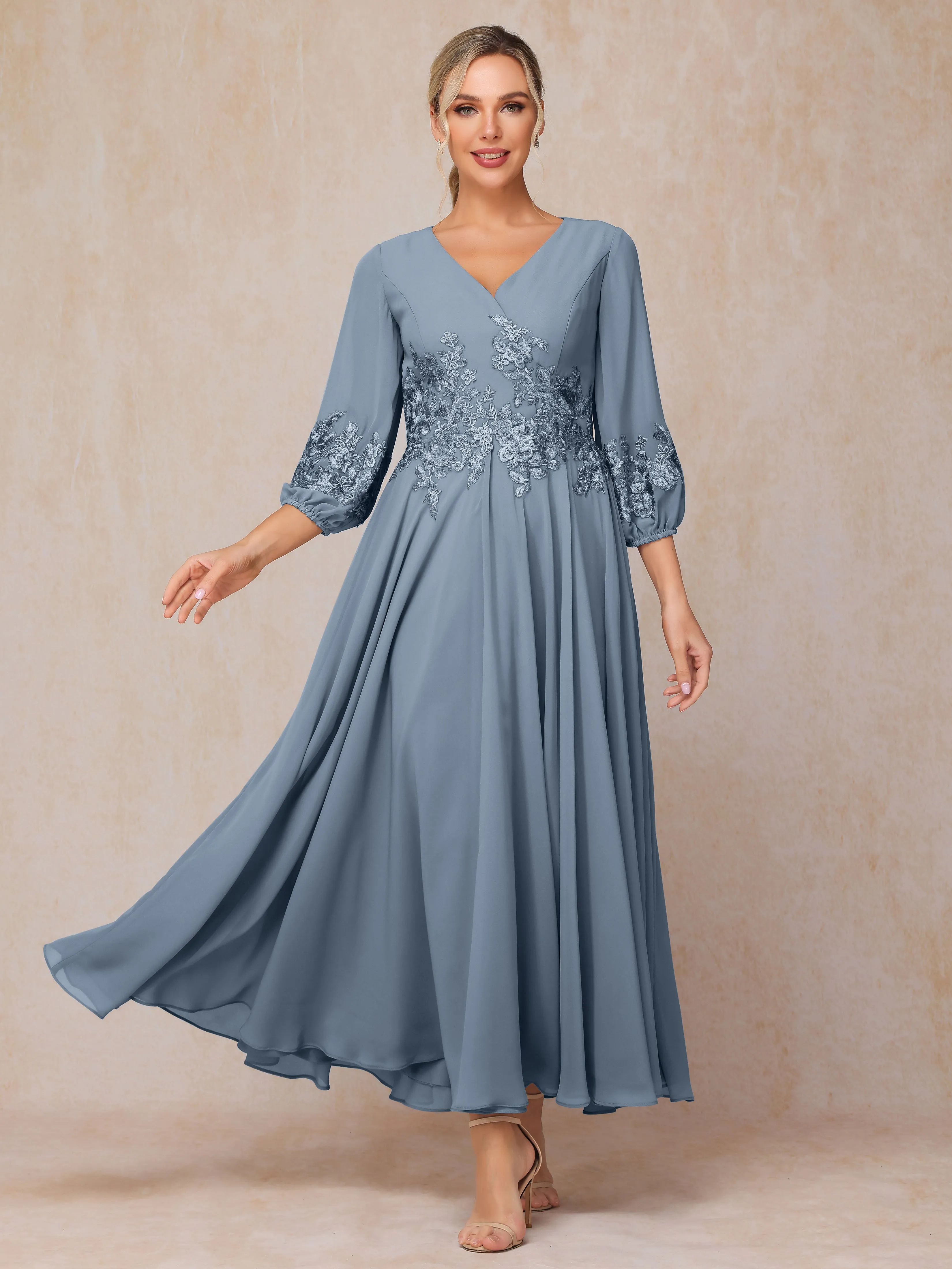 A-Line V Neck Lace Chiffon Mother of the Bride Dress