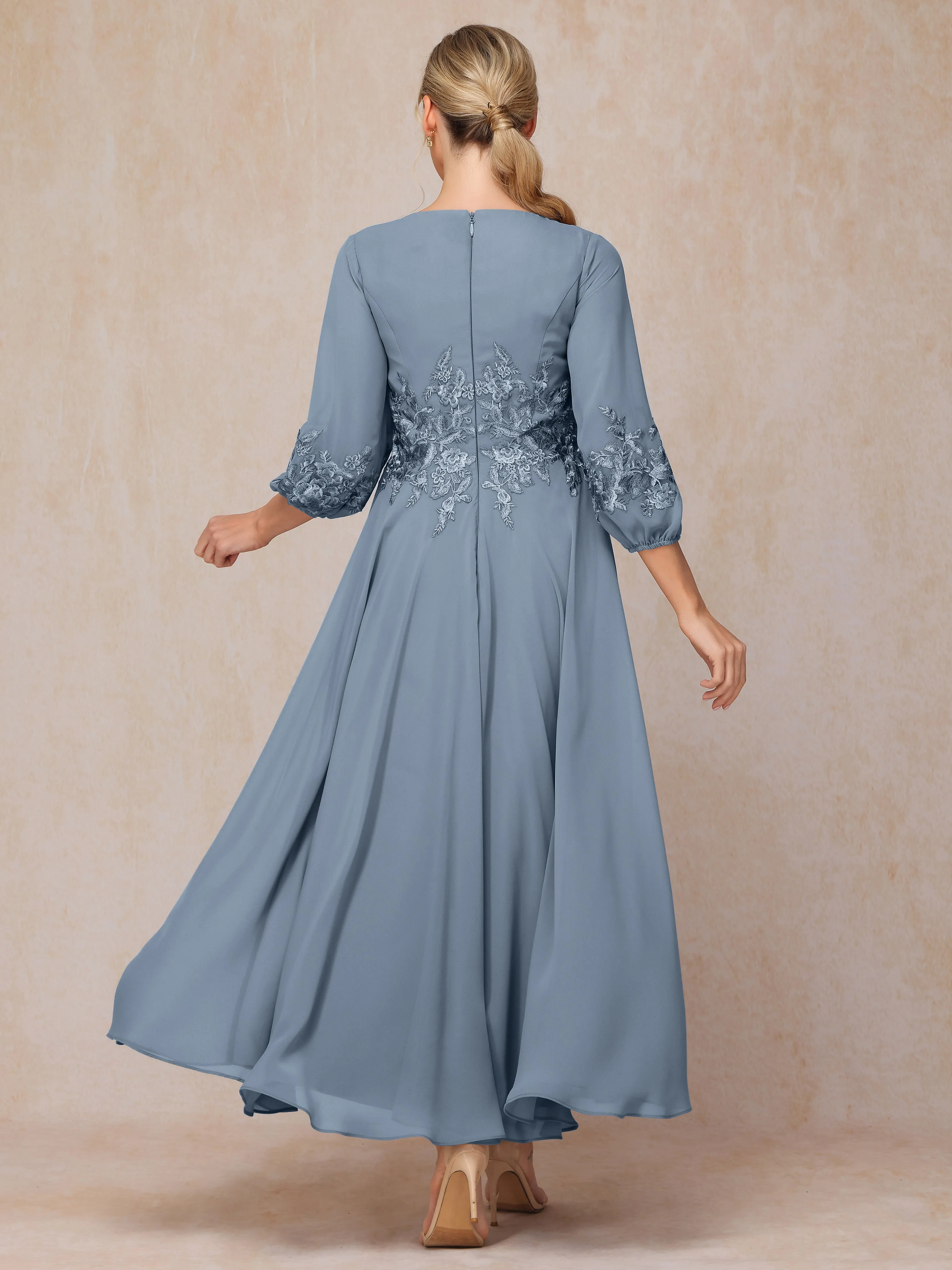 A-Line V Neck Lace Chiffon Mother of the Bride Dress