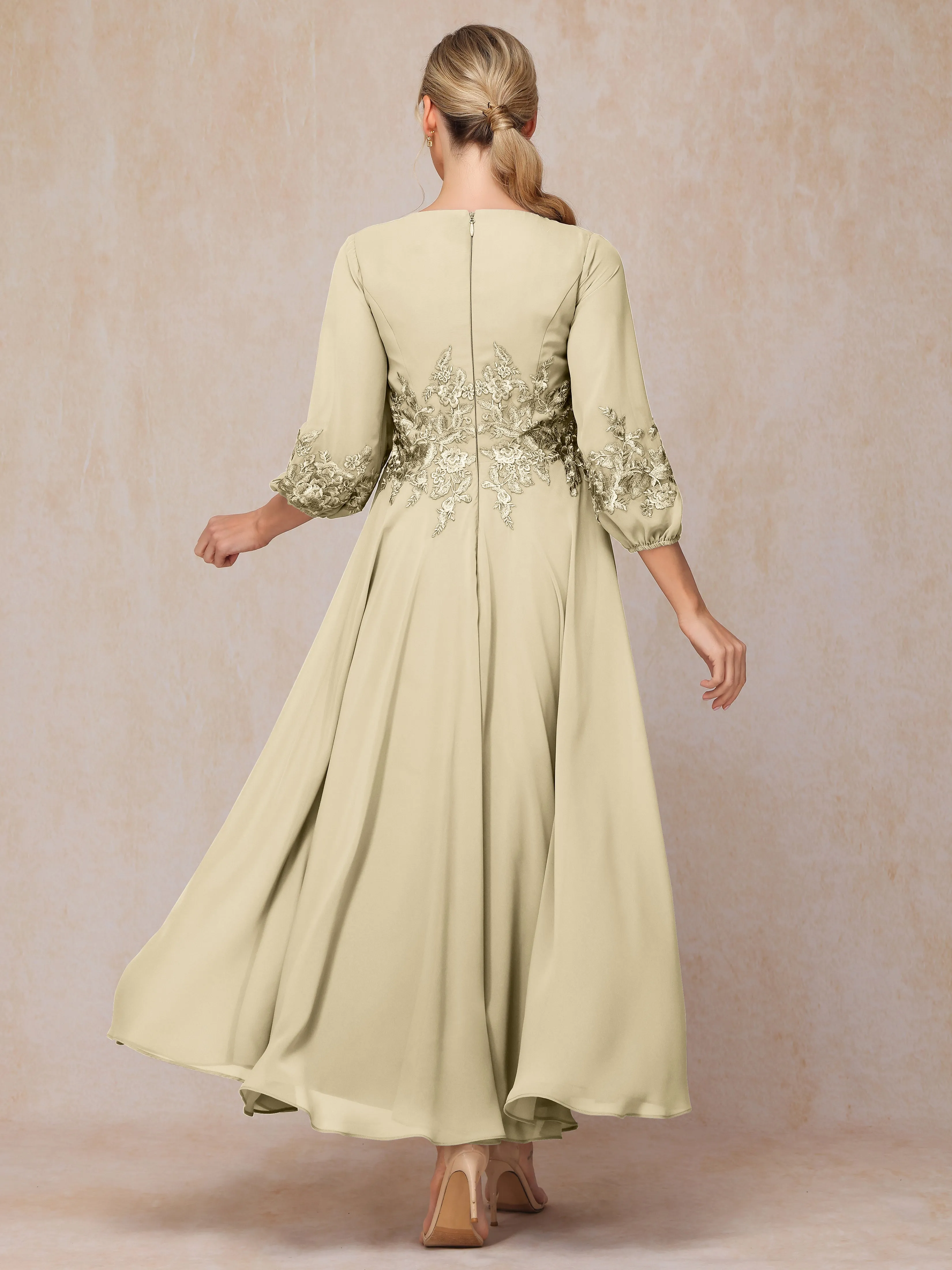 A-Line V Neck Lace Chiffon Mother of the Bride Dress