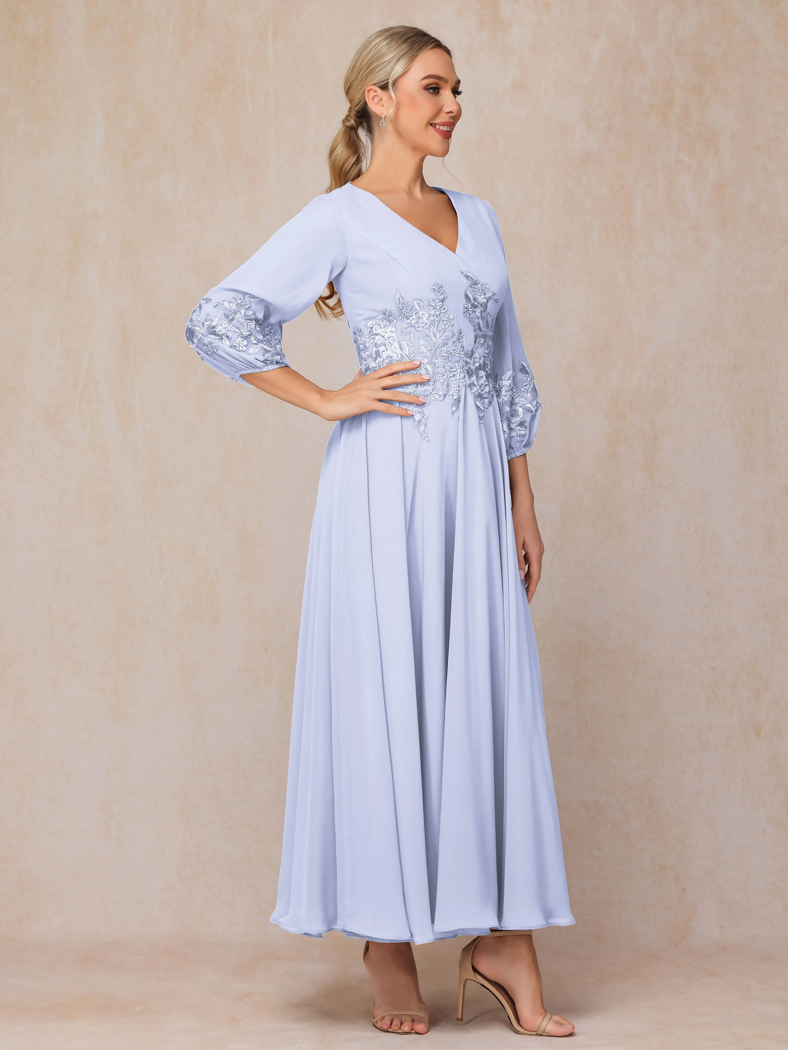 A-Line V Neck Lace Chiffon Mother of the Bride Dress