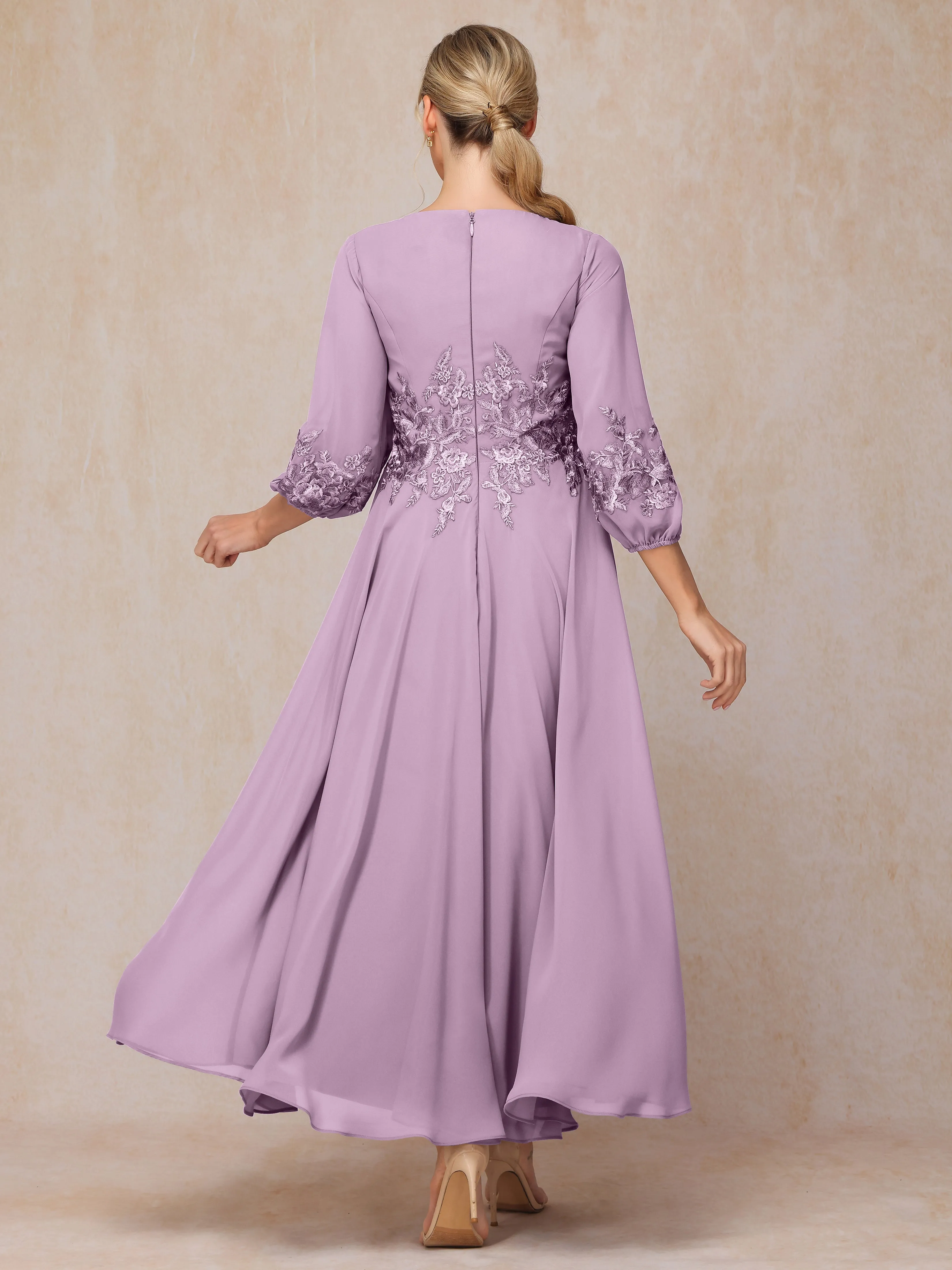 A-Line V Neck Lace Chiffon Mother of the Bride Dress