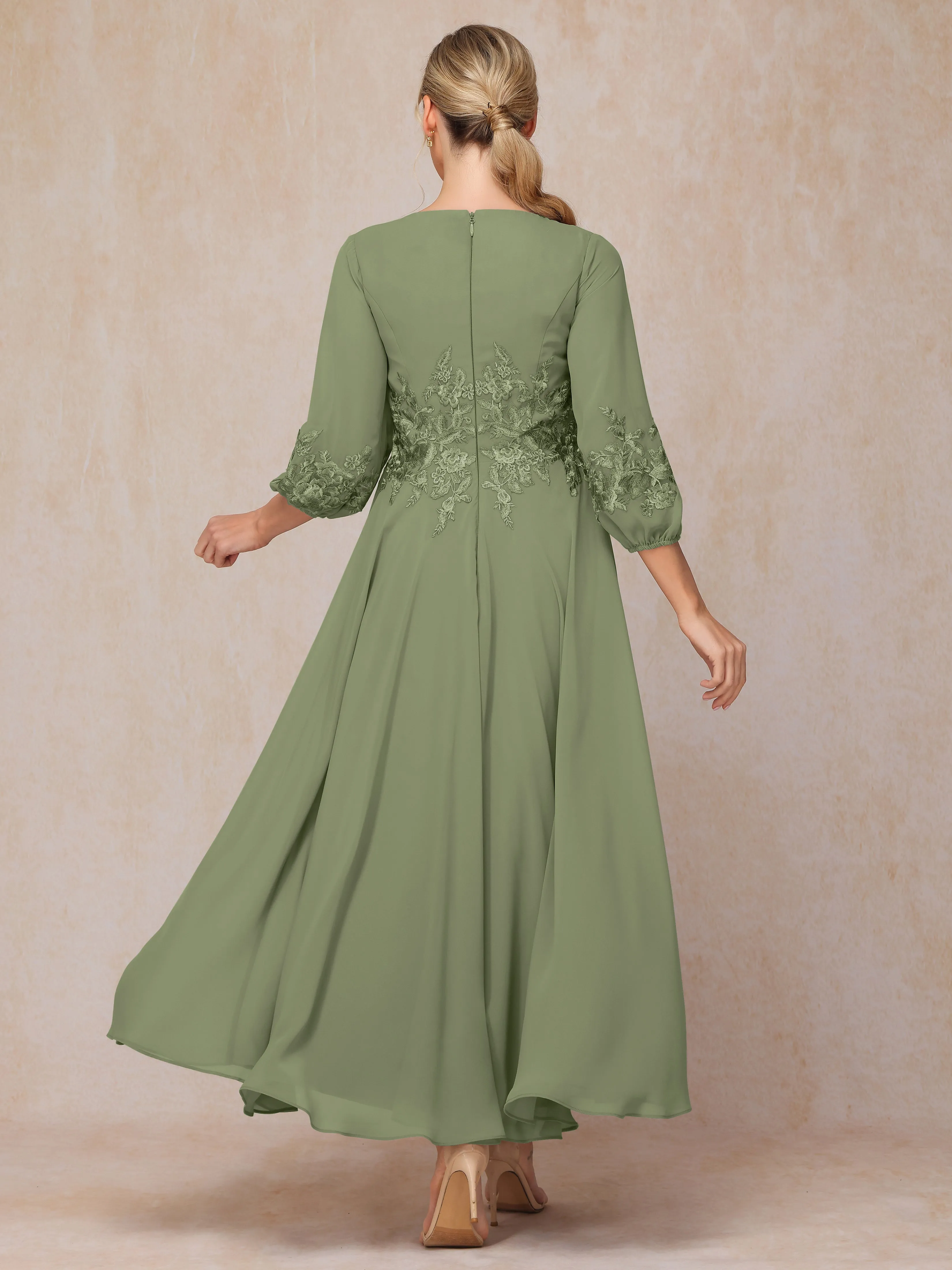 A-Line V Neck Lace Chiffon Mother of the Bride Dress