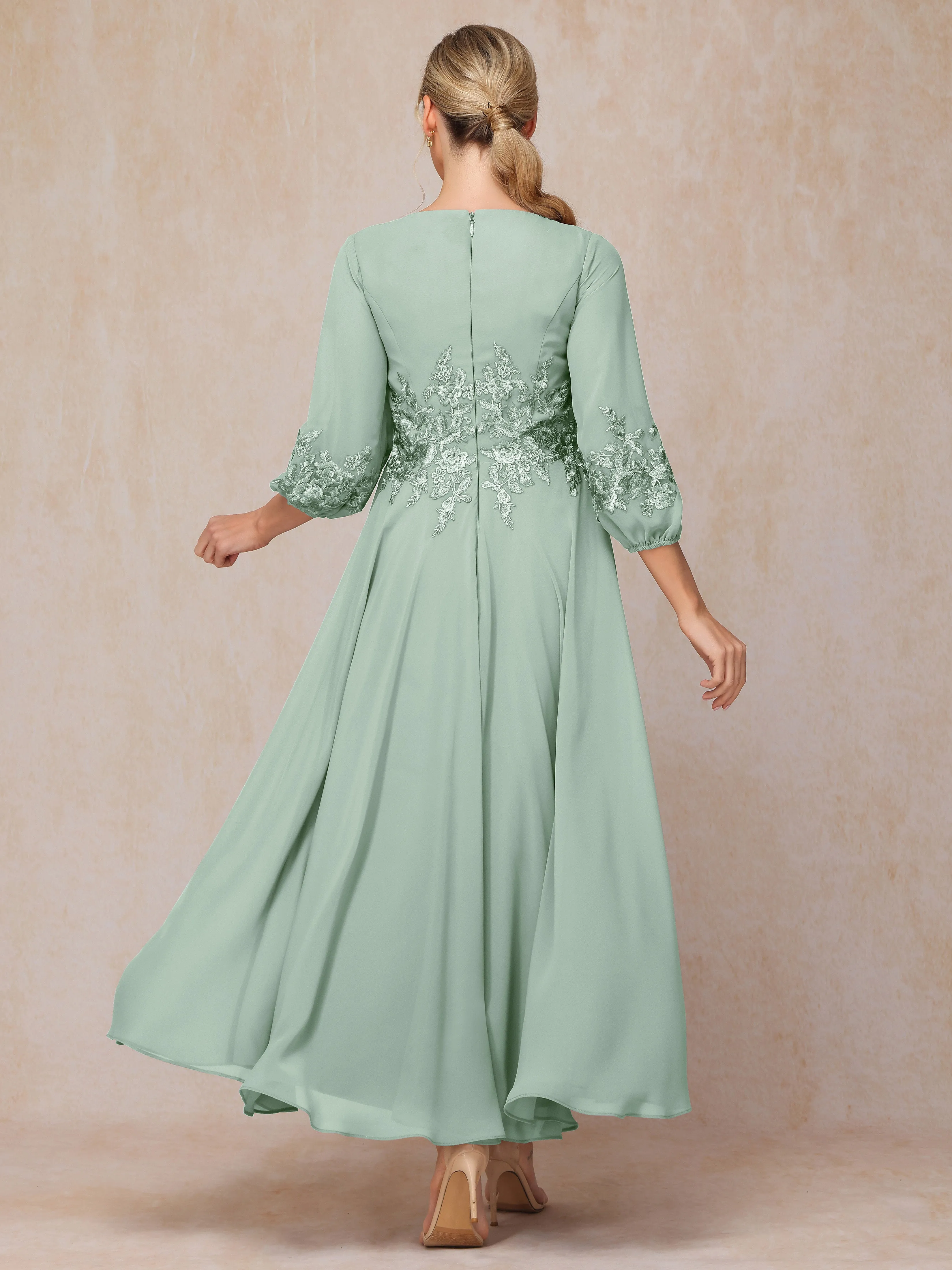 A-Line V Neck Lace Chiffon Mother of the Bride Dress