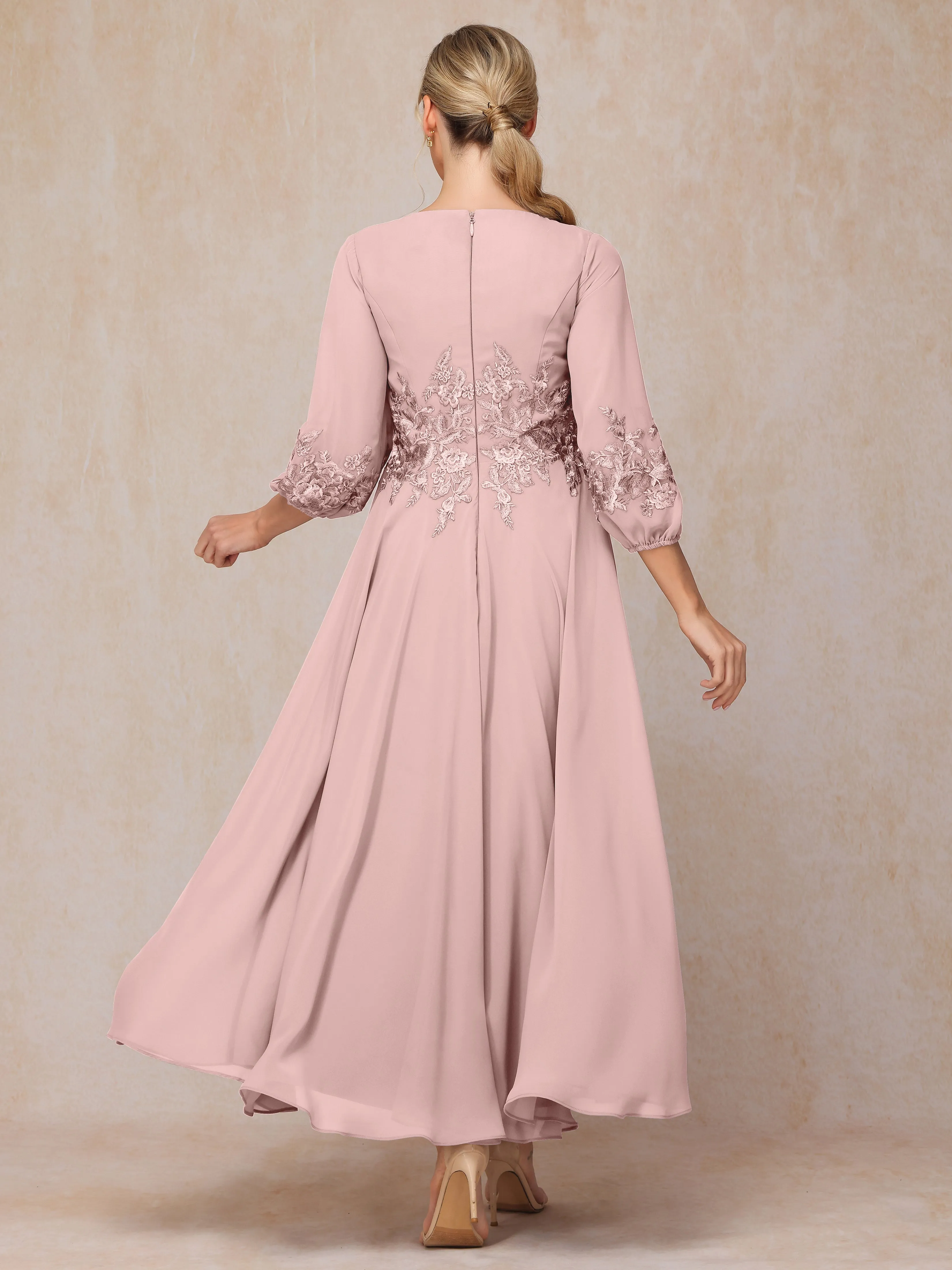 A-Line V Neck Lace Chiffon Mother of the Bride Dress