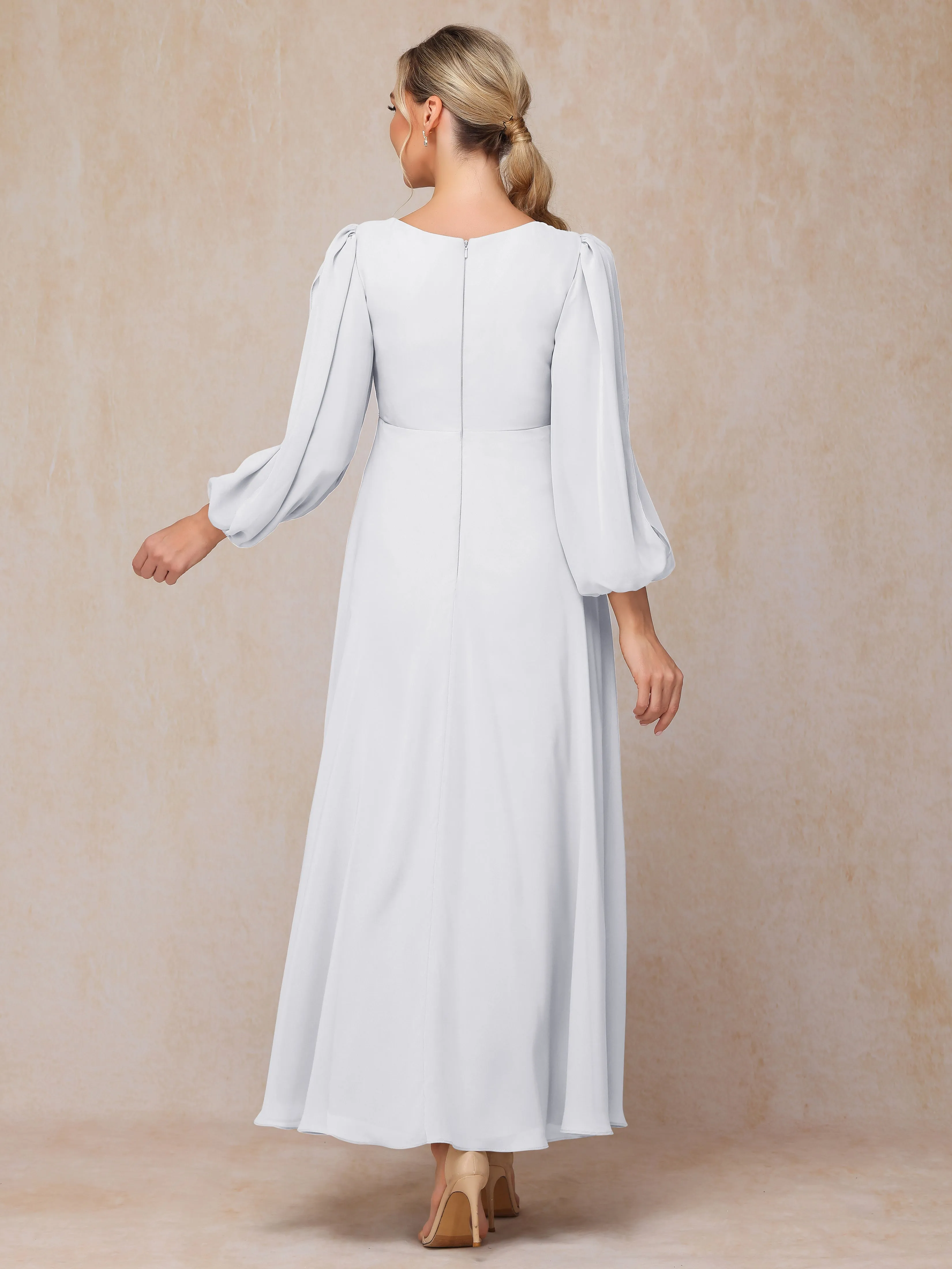 A-Line V-Neck Long Chiffon Mother of the Bride Dresses