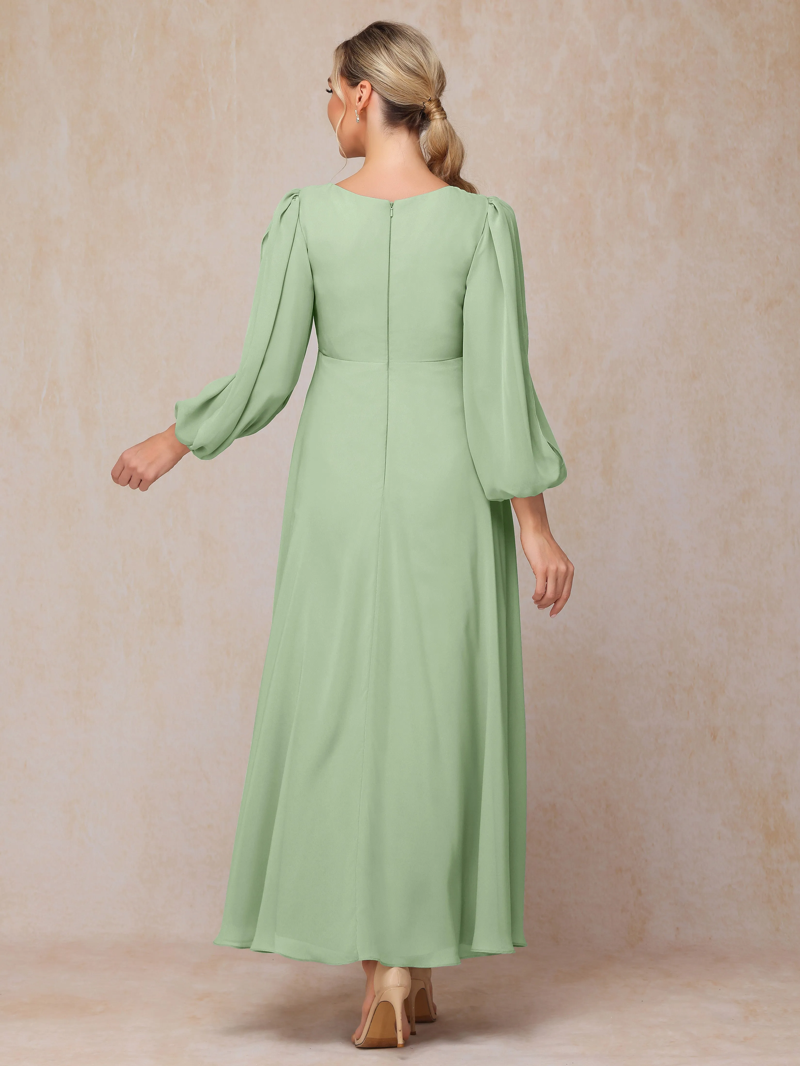 A-Line V-Neck Long Chiffon Mother of the Bride Dresses