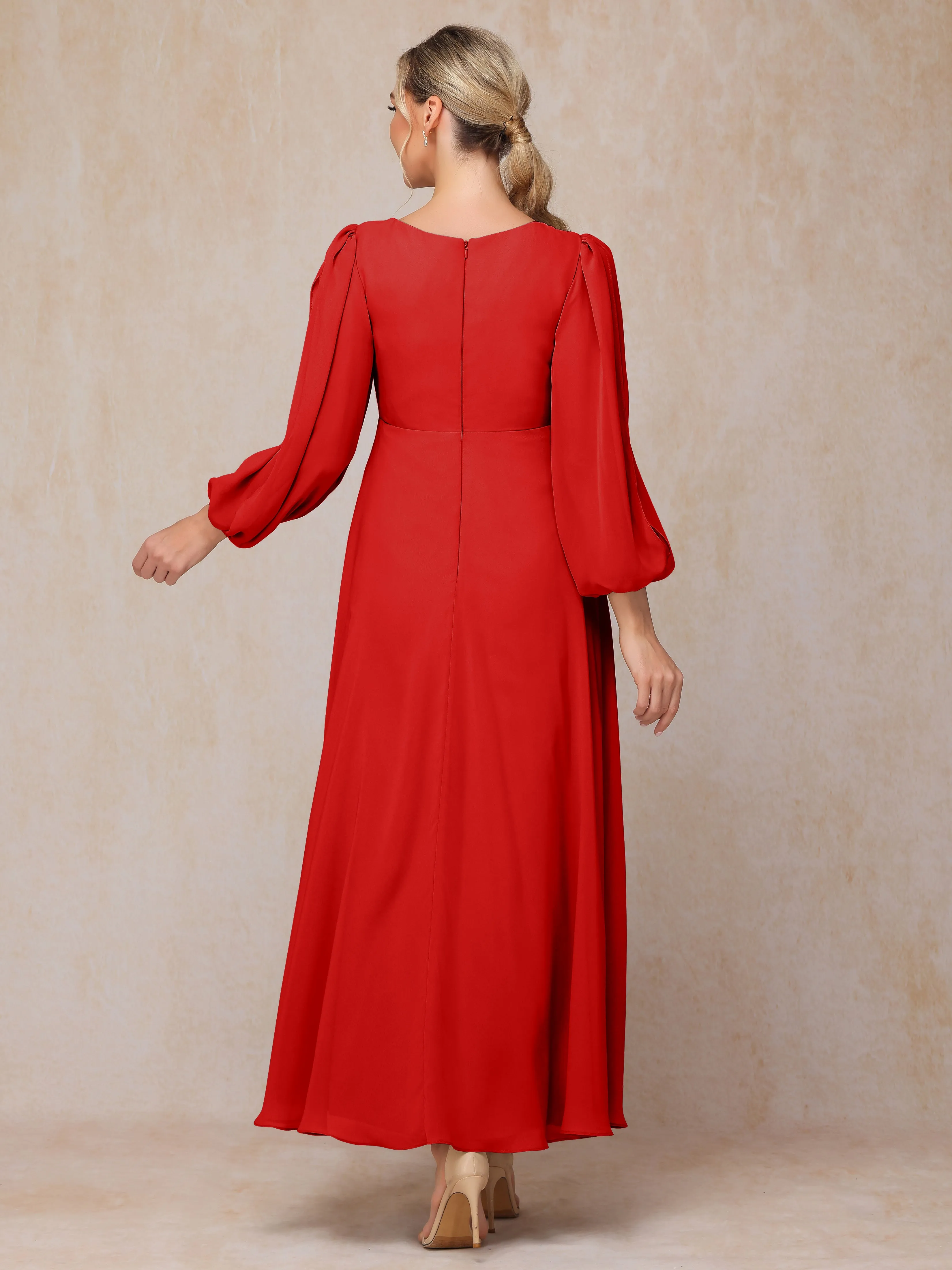 A-Line V-Neck Long Chiffon Mother of the Bride Dresses