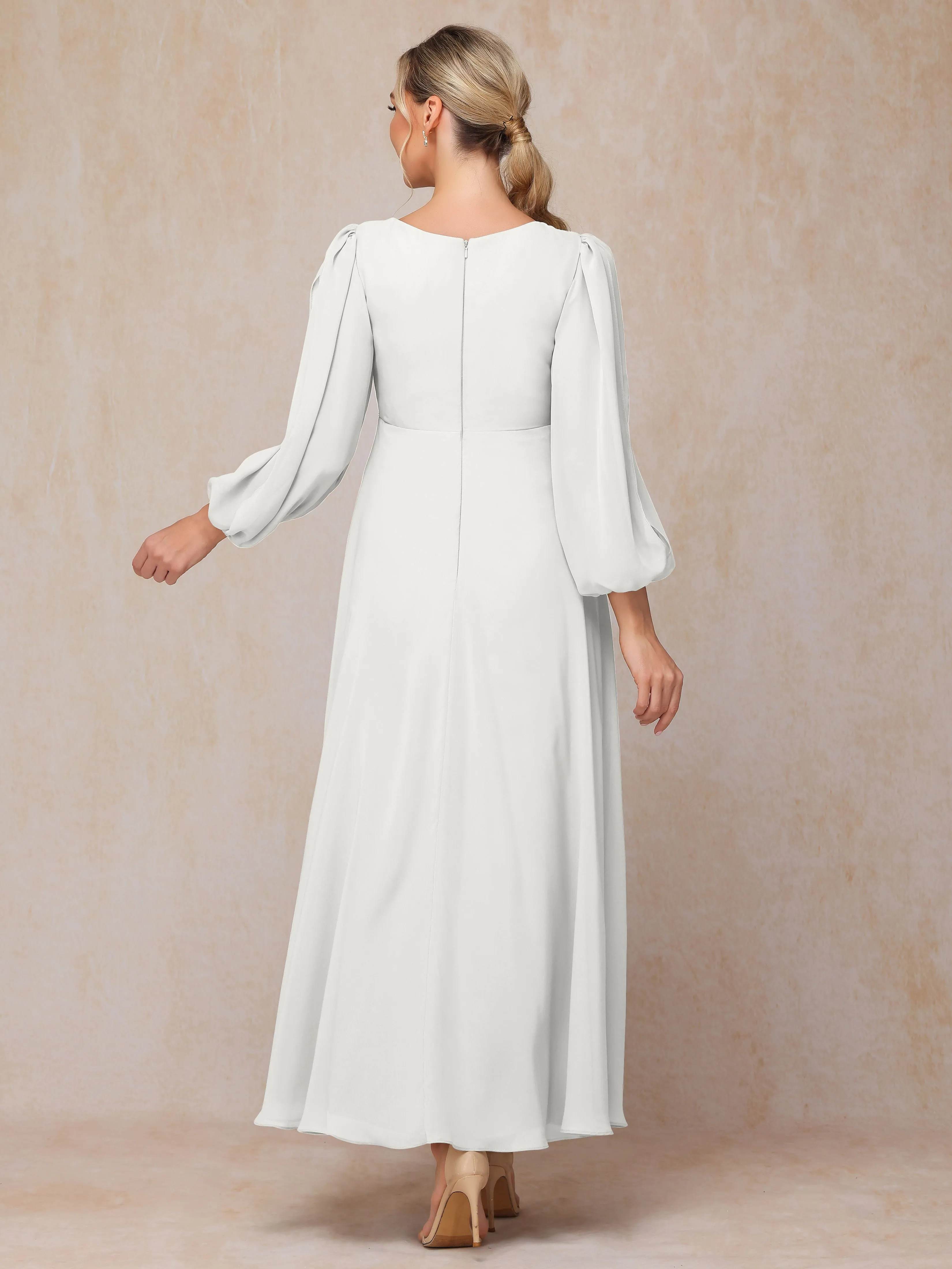 A-Line V-Neck Long Chiffon Mother of the Bride Dresses