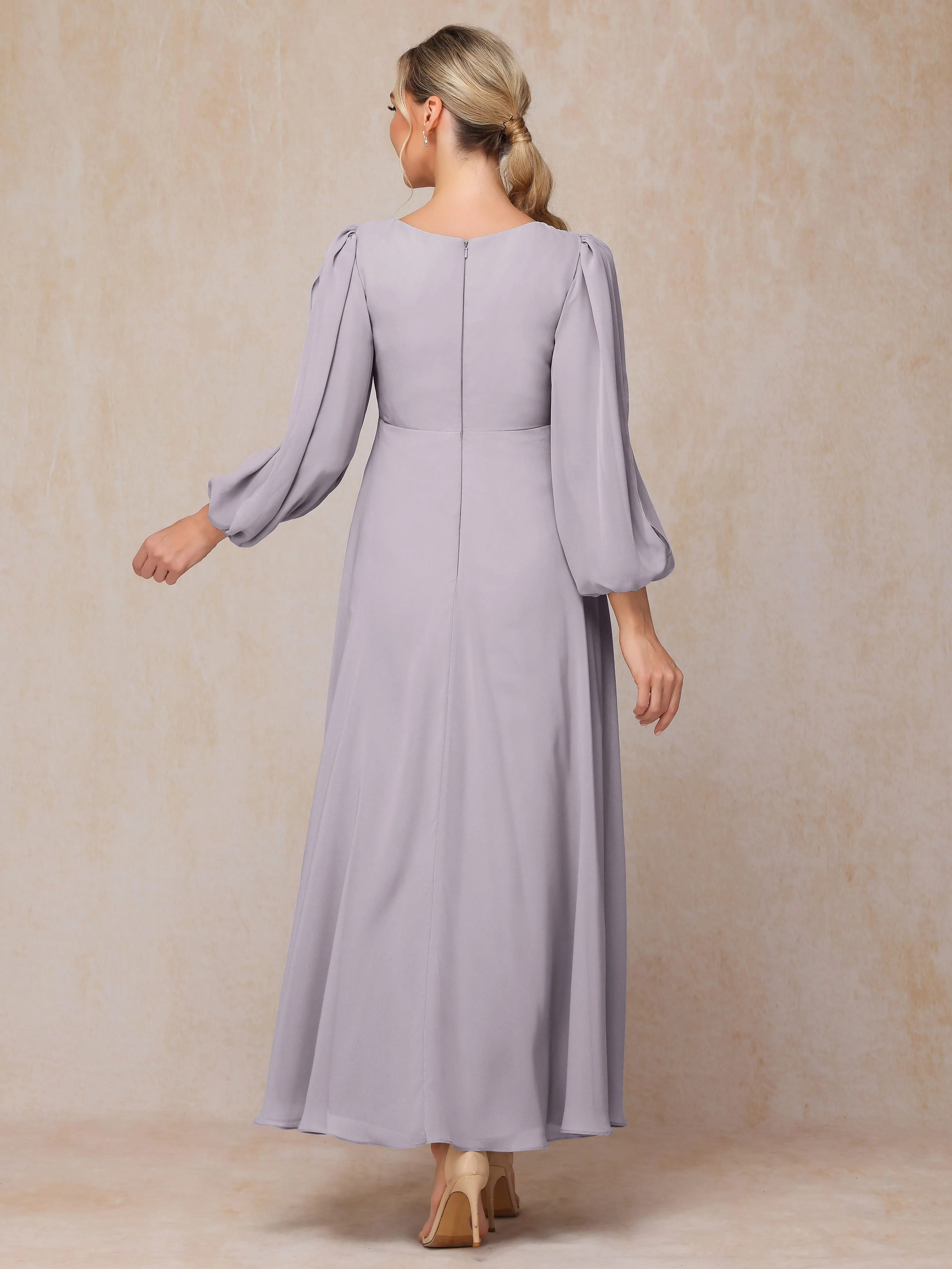 A-Line V-Neck Long Chiffon Mother of the Bride Dresses