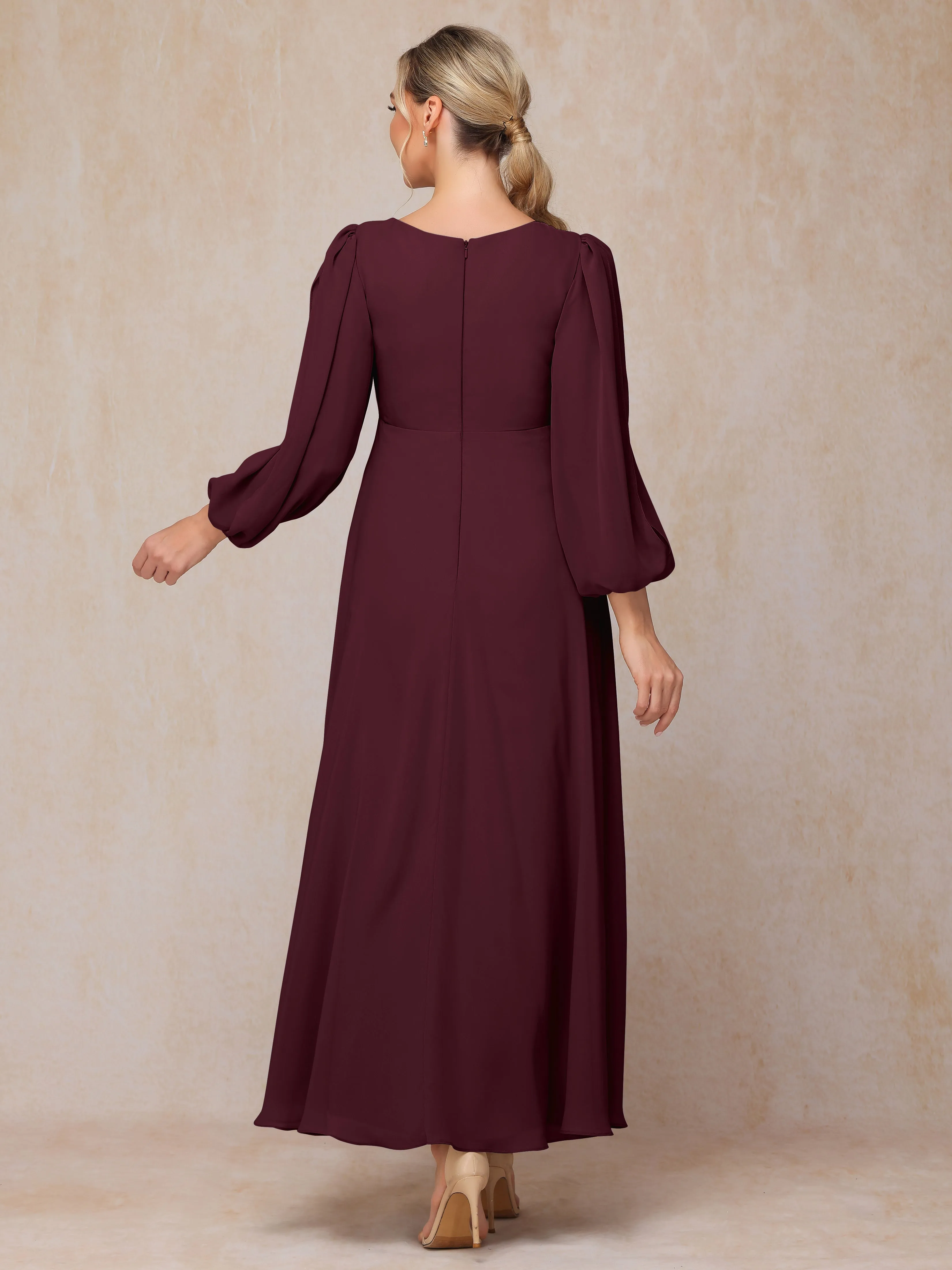 A-Line V-Neck Long Chiffon Mother of the Bride Dresses