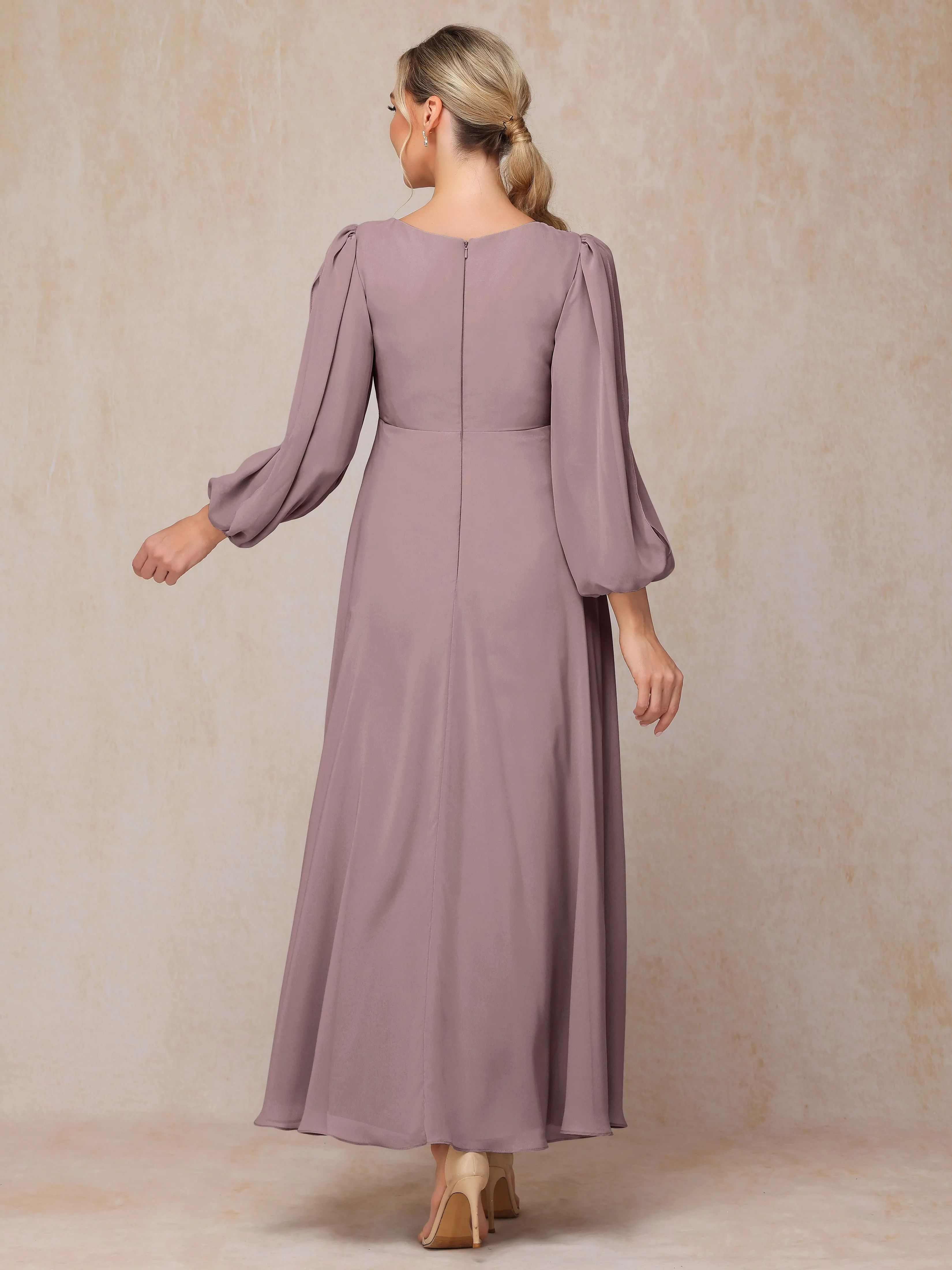 A-Line V-Neck Long Chiffon Mother of the Bride Dresses