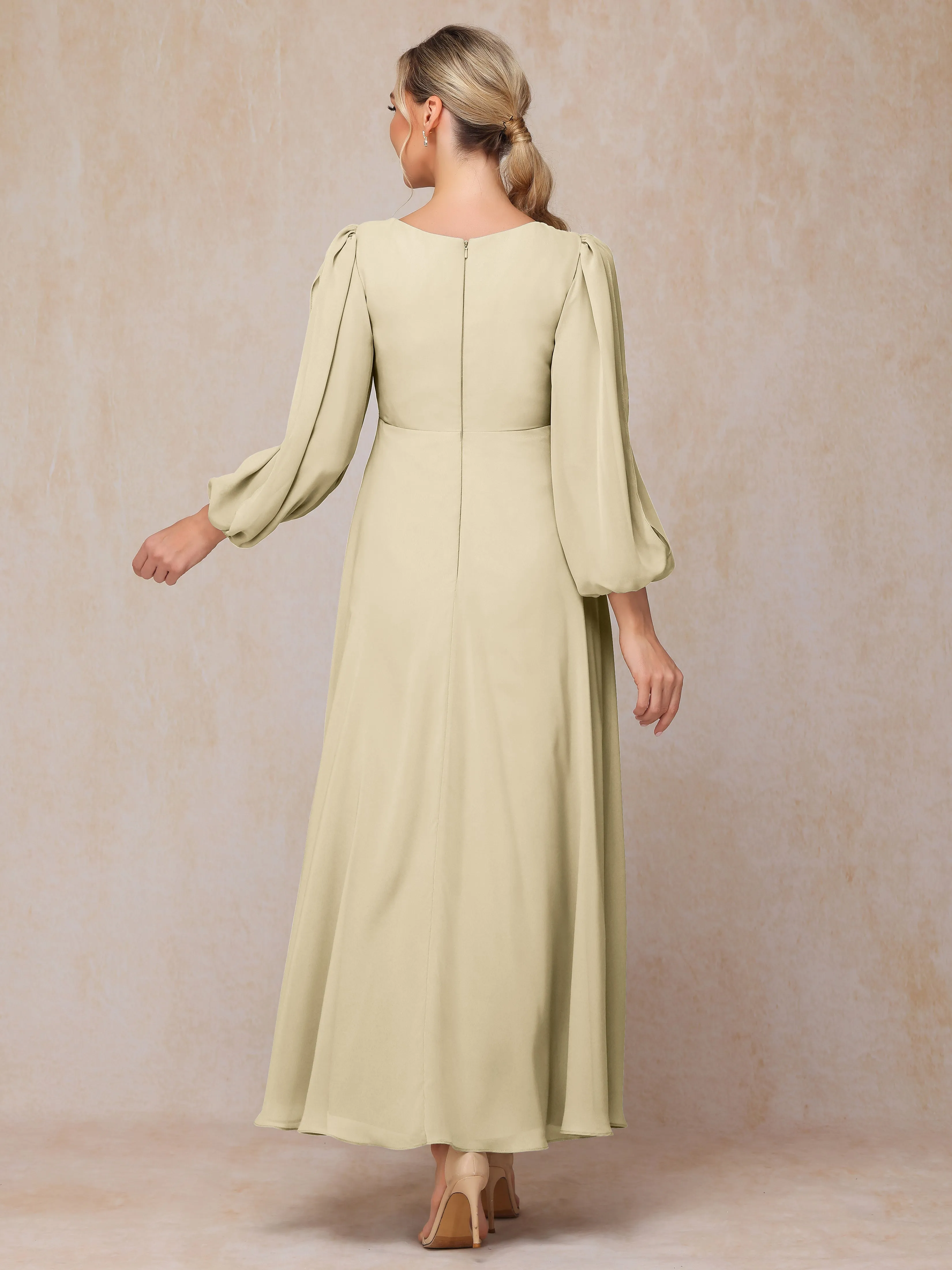 A-Line V-Neck Long Chiffon Mother of the Bride Dresses