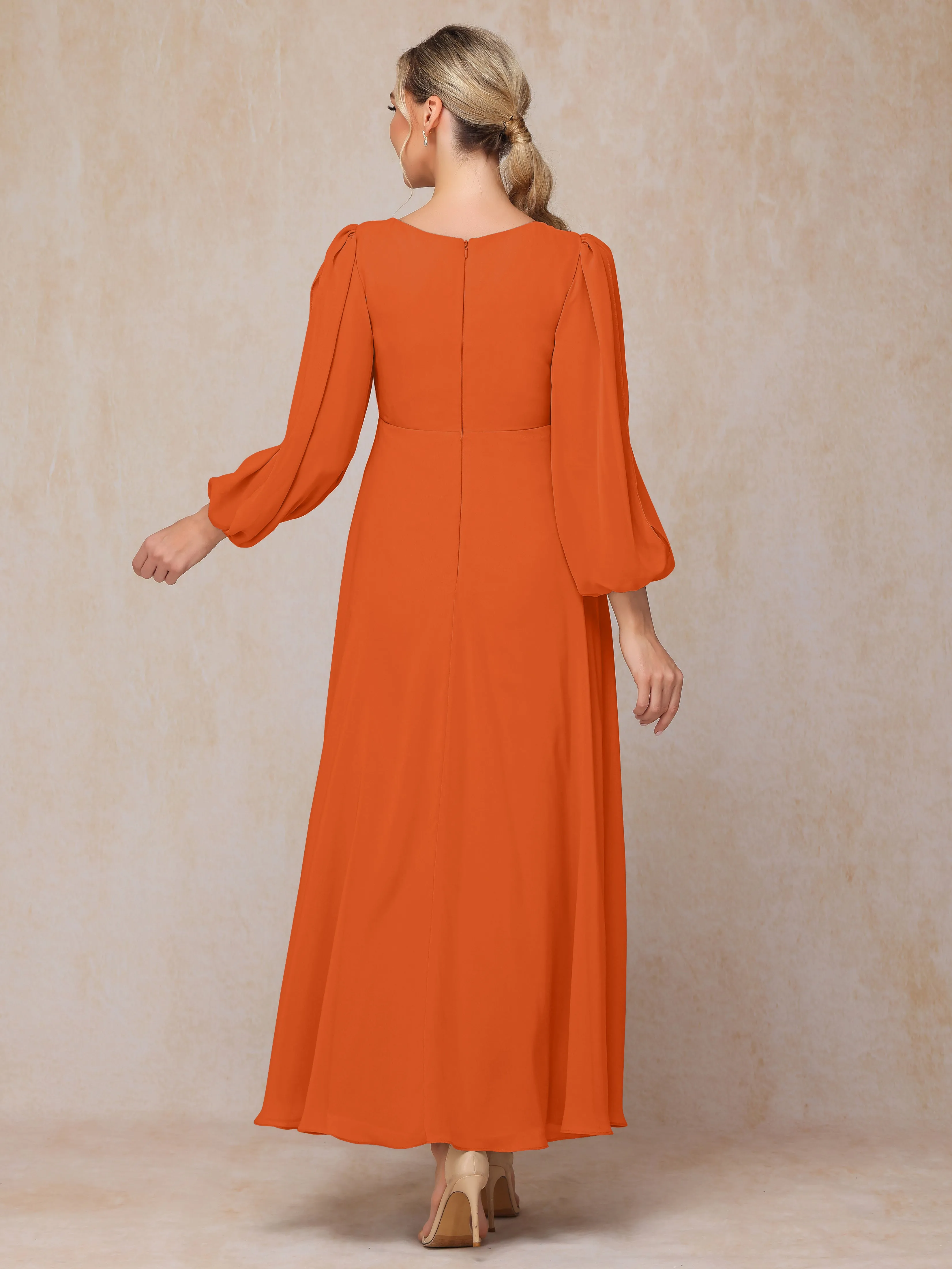 A-Line V-Neck Long Chiffon Mother of the Bride Dresses