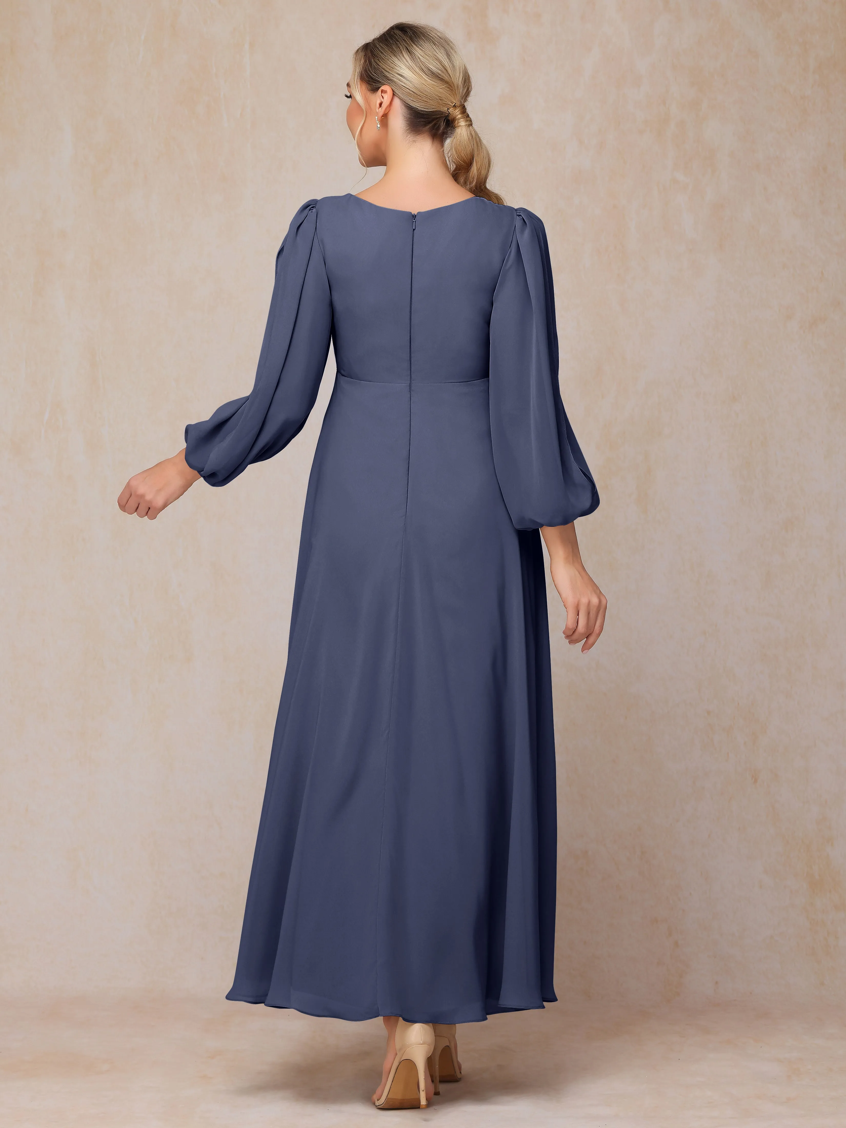 A-Line V-Neck Long Chiffon Mother of the Bride Dresses